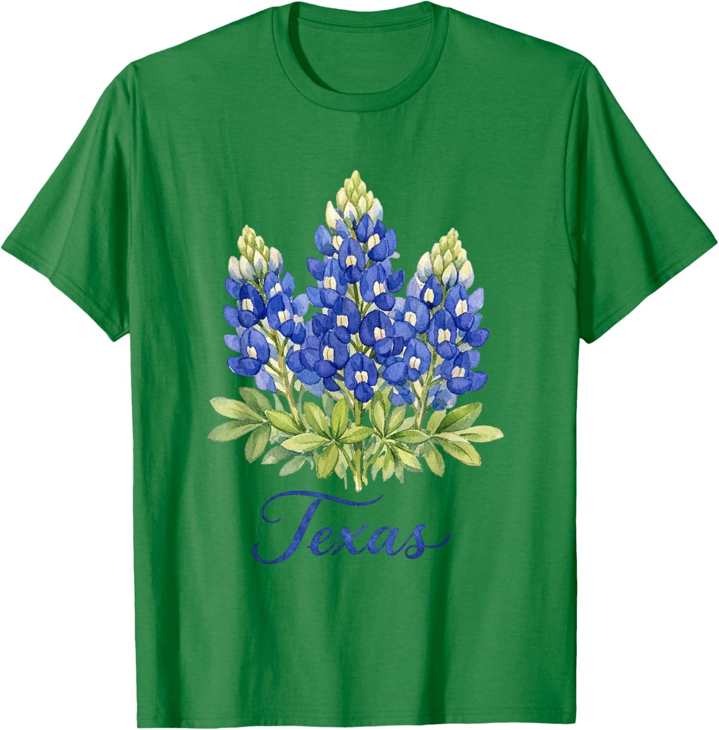 Texas Floral Art Bluebonnet Botanical T-Shirt - T-Shirt | Irish Green