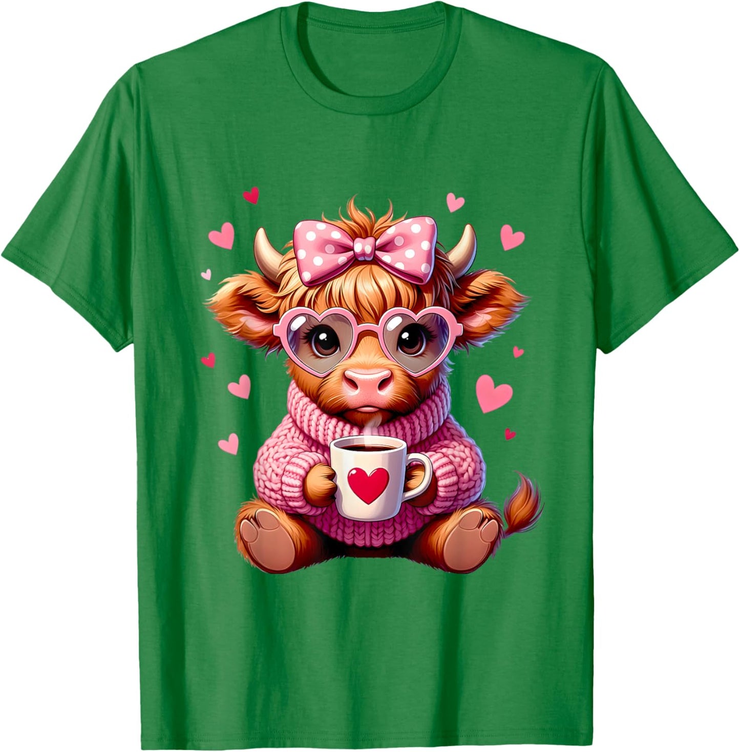 Highland Cow Cute Adorable Highland Cow Girl Graphic T-Shirt - T-Shirt | Irish Green