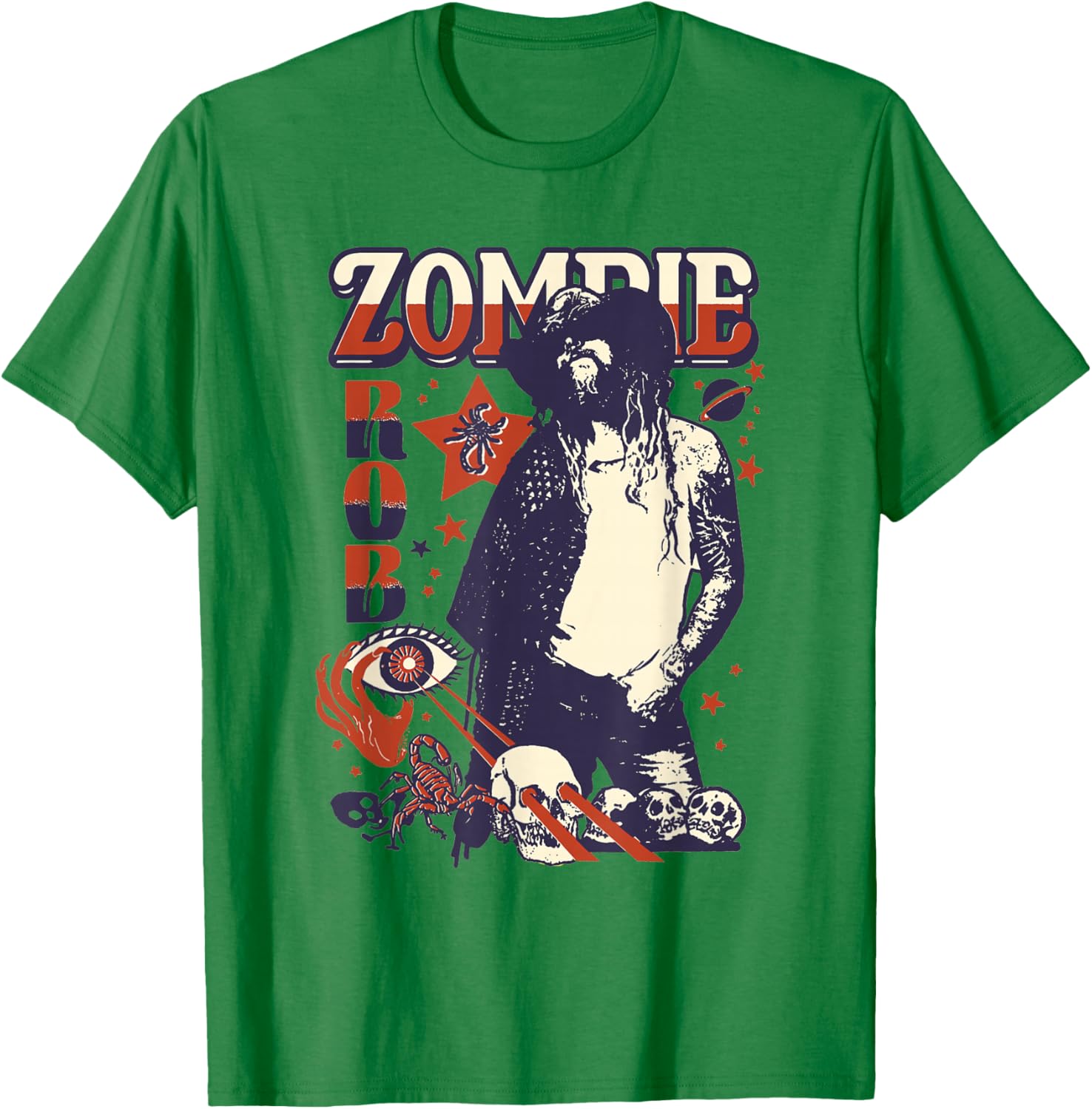 Rob Zombie Laser Stars And Scorpions T-Shirt - T-Shirt | Irish Green