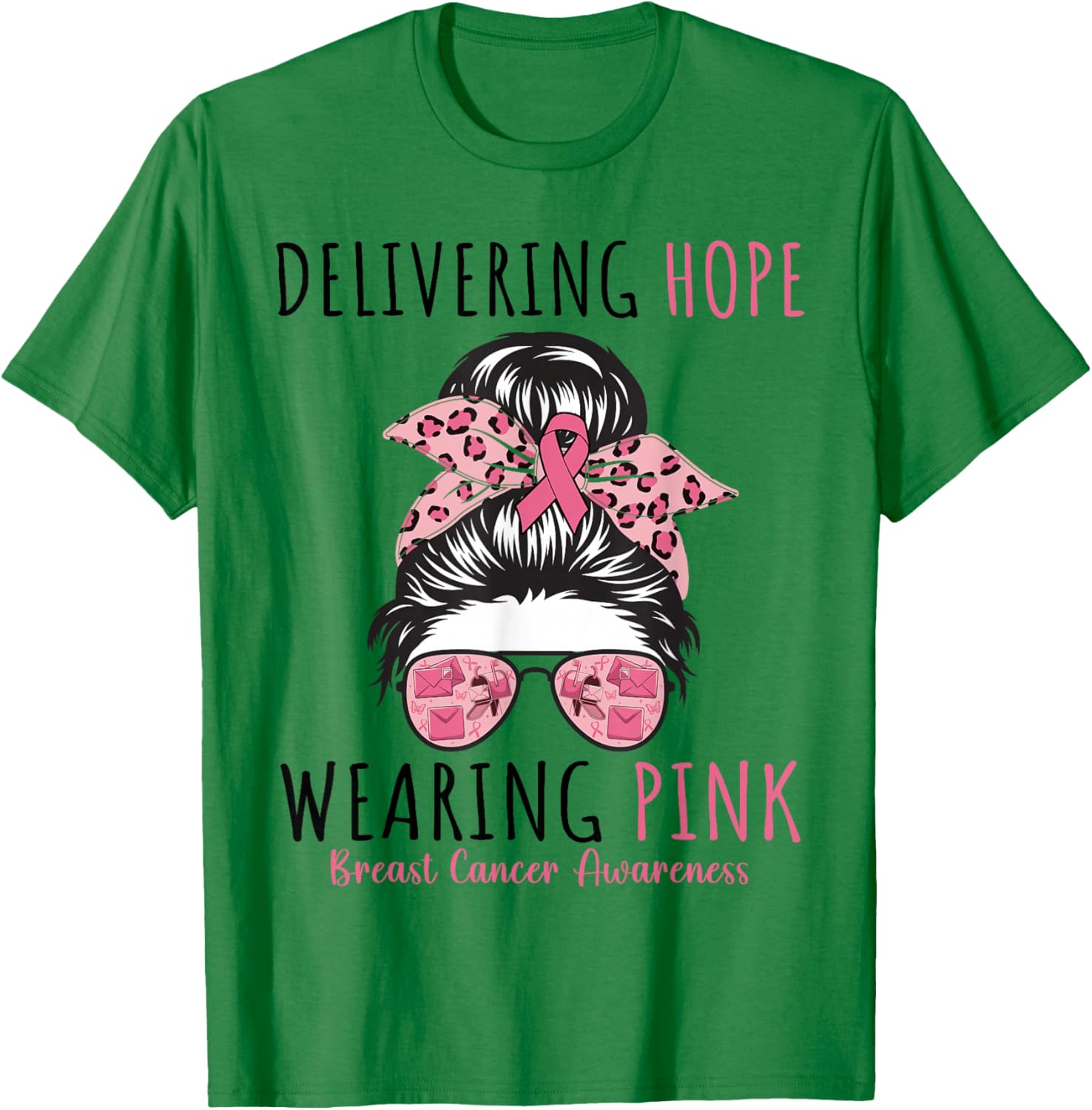 Postal Carrier Breast Cancer Awareness Women Pink Ribbon T-Shirt - T-Shirt | Irish Green