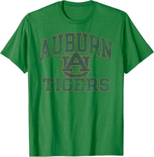 Auburn Tigers Vintage Worn Gray Officially Licensed T-Shirt - T-Shirt | Irish Green