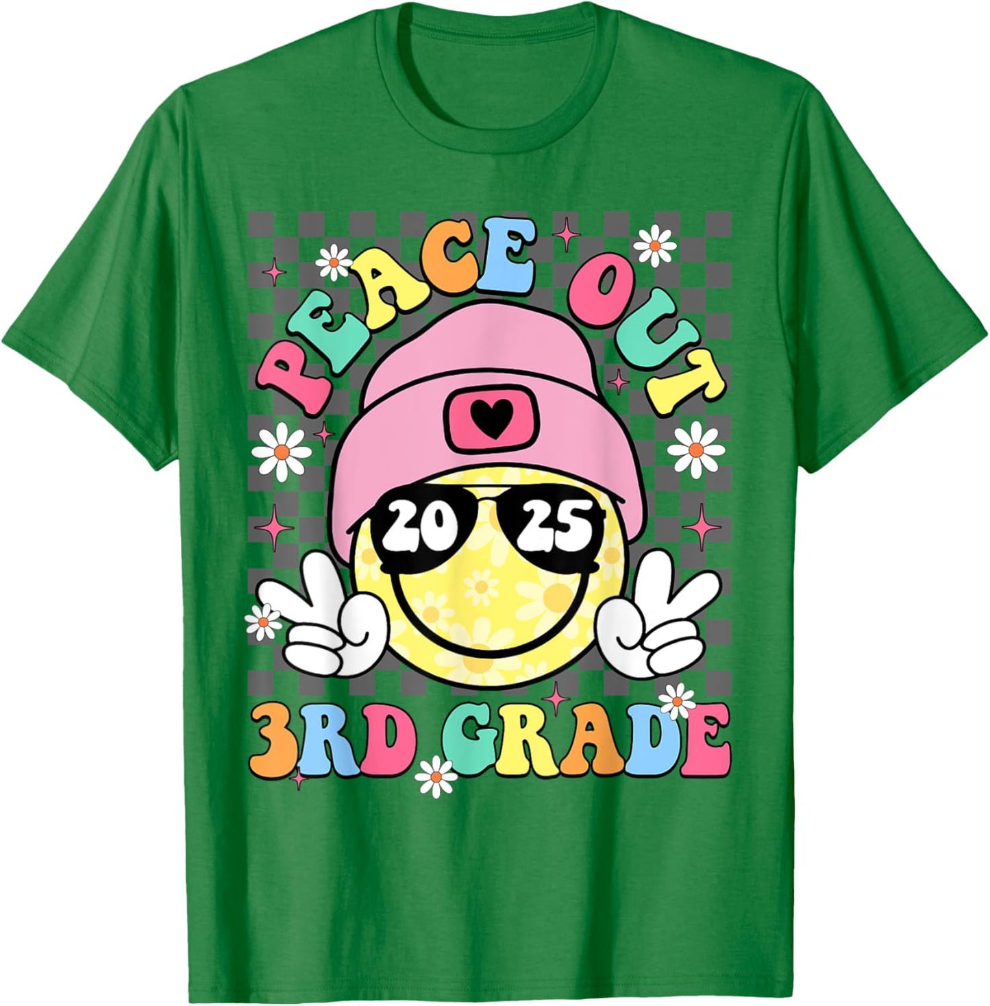 Peace Out 3rd Grade Smile Face Last Day Of School Boy Girl T-Shirt - T-Shirt | Irish Green