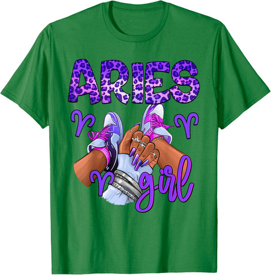 Aries Girl Birthday Zodiac Sign Sneakers Nails Bday T-Shirt - T-Shirt | Irish Green