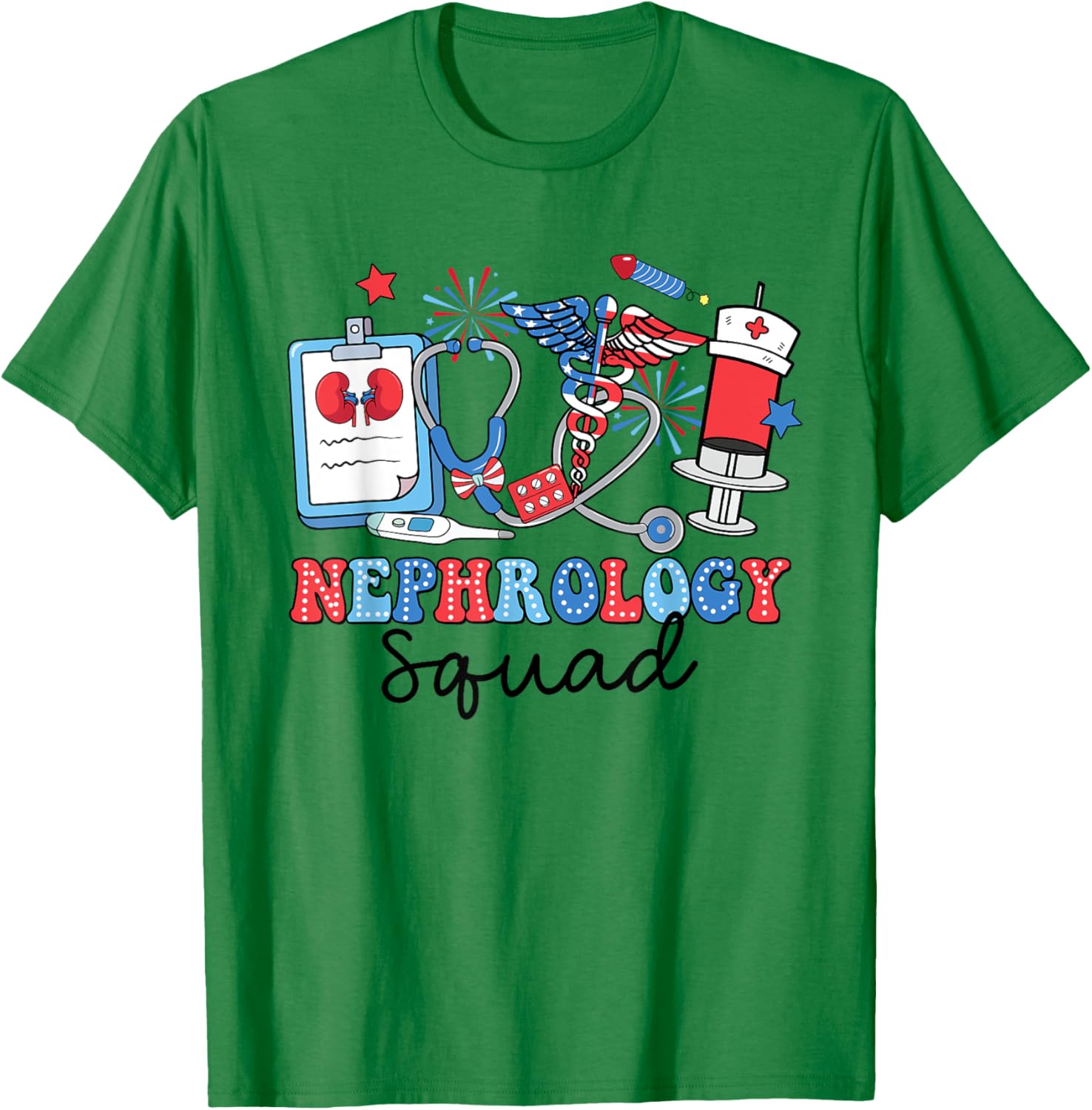 Retro Nephrology Squad USA Flag Nephrology Nurse 4th Of July Women Men T-Shirt - T-Shirt | Irish Green