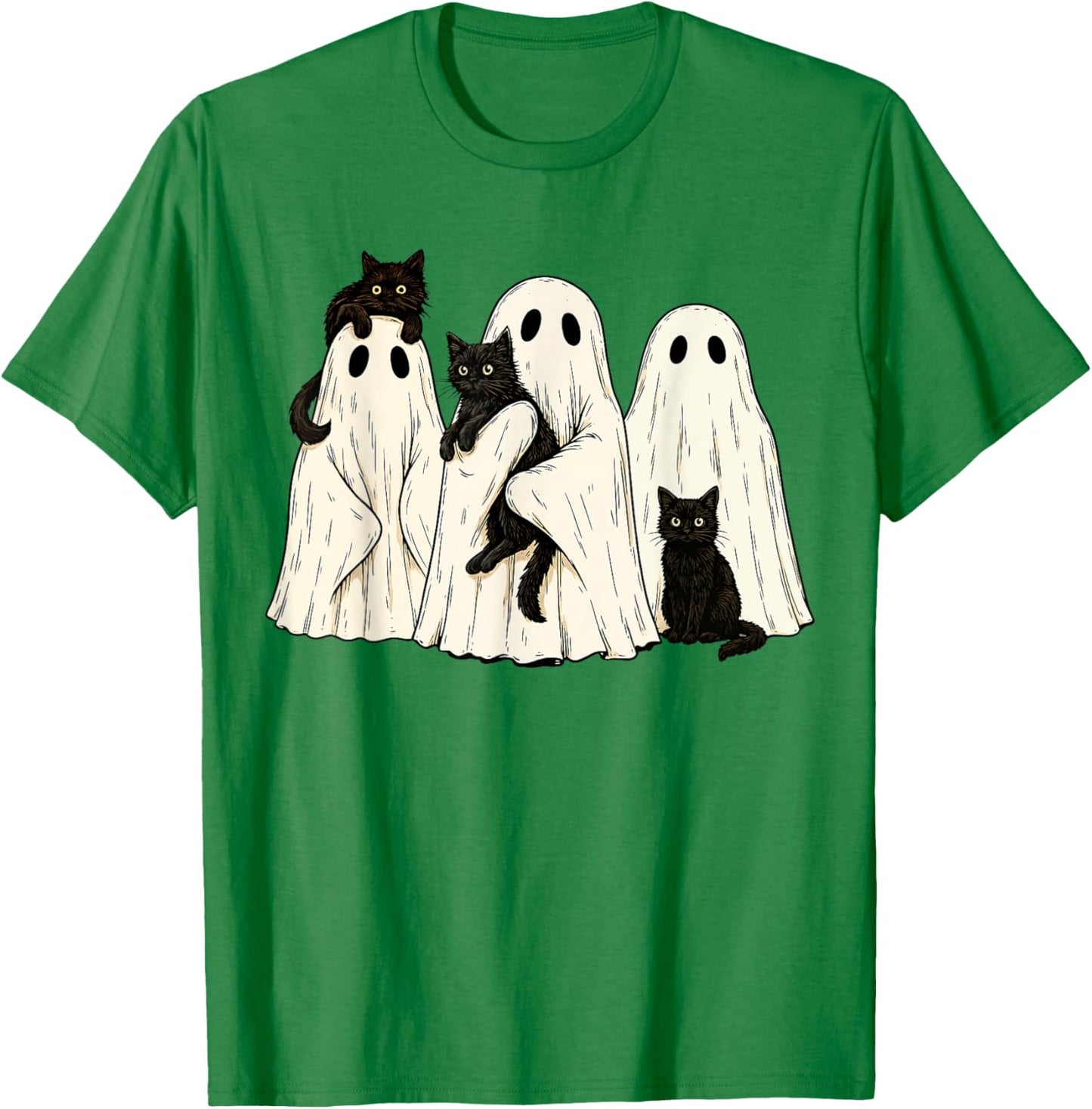 Retro Halloween Ghost Holding Black Cat Costume Men Women T-Shirt - T-Shirt | Irish Green