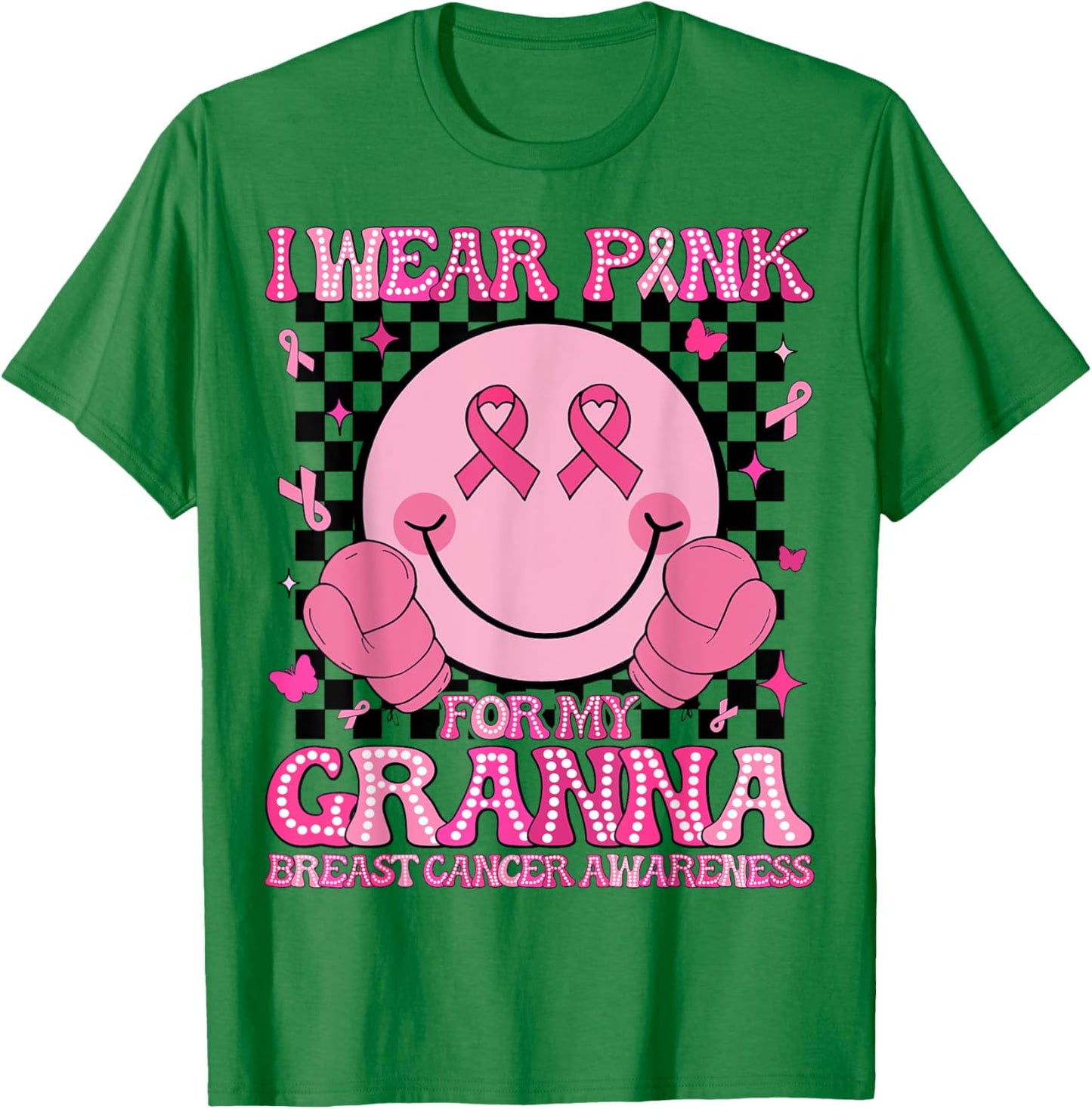 I Wear Pink For My Granna Breast Cancer Awareness Groovy T-Shirt - T-Shirt | Irish Green