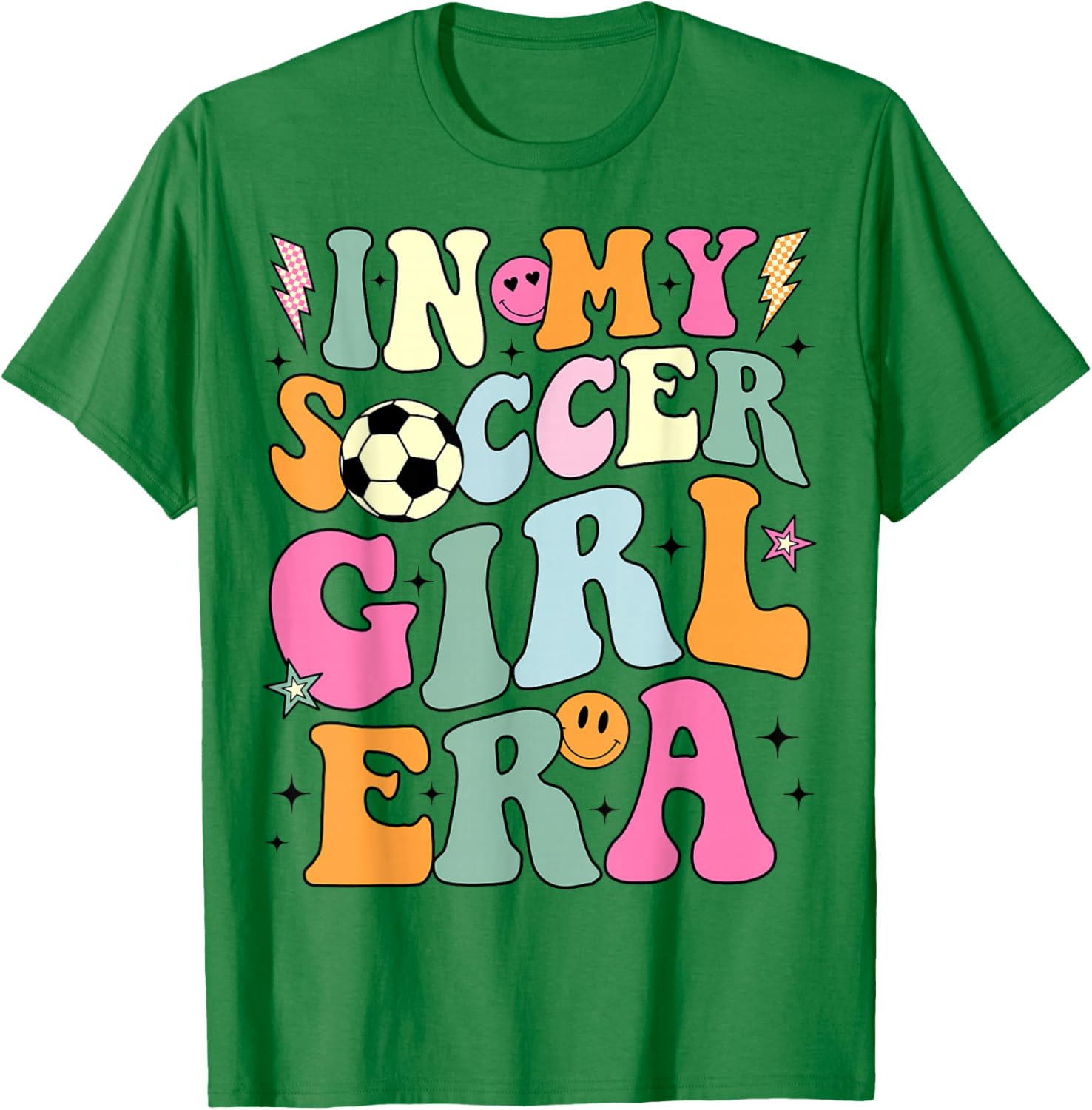 In My Soccer Girl Era Retro Groovy Soccer Girl T-Shirt - T-Shirt | Irish Green