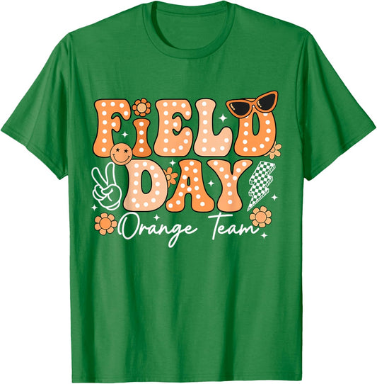 Orange Team Just Here for Field Day Fun Day 2026 Teacher Kid T-Shirt - T-Shirt | Irish Green