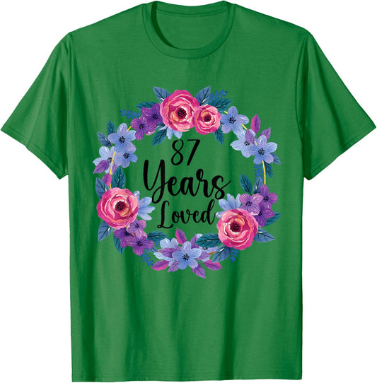 Floral 87 Year Old 87th Birthday Women Funny 87 Year Loved T-Shirt - T-Shirt | Irish Green