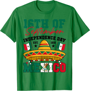 16th Of September 1810 Mexico Independence Day Mexican Flag T-Shirt - T-Shirt | Irish Green