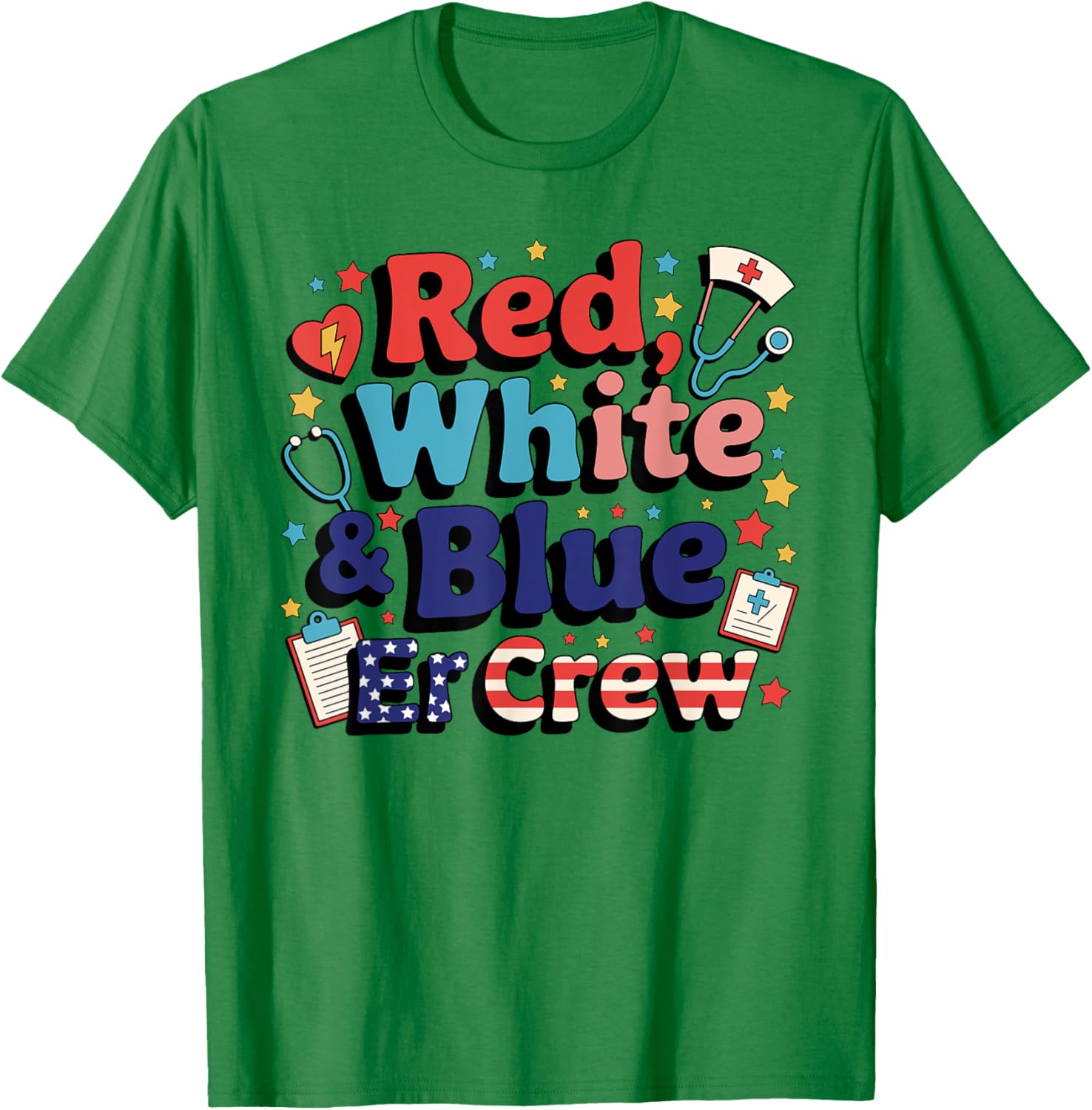 Retro Red White Blue Er Crew Emergency Room 4th Of July T-Shirt - T-Shirt | Irish Green