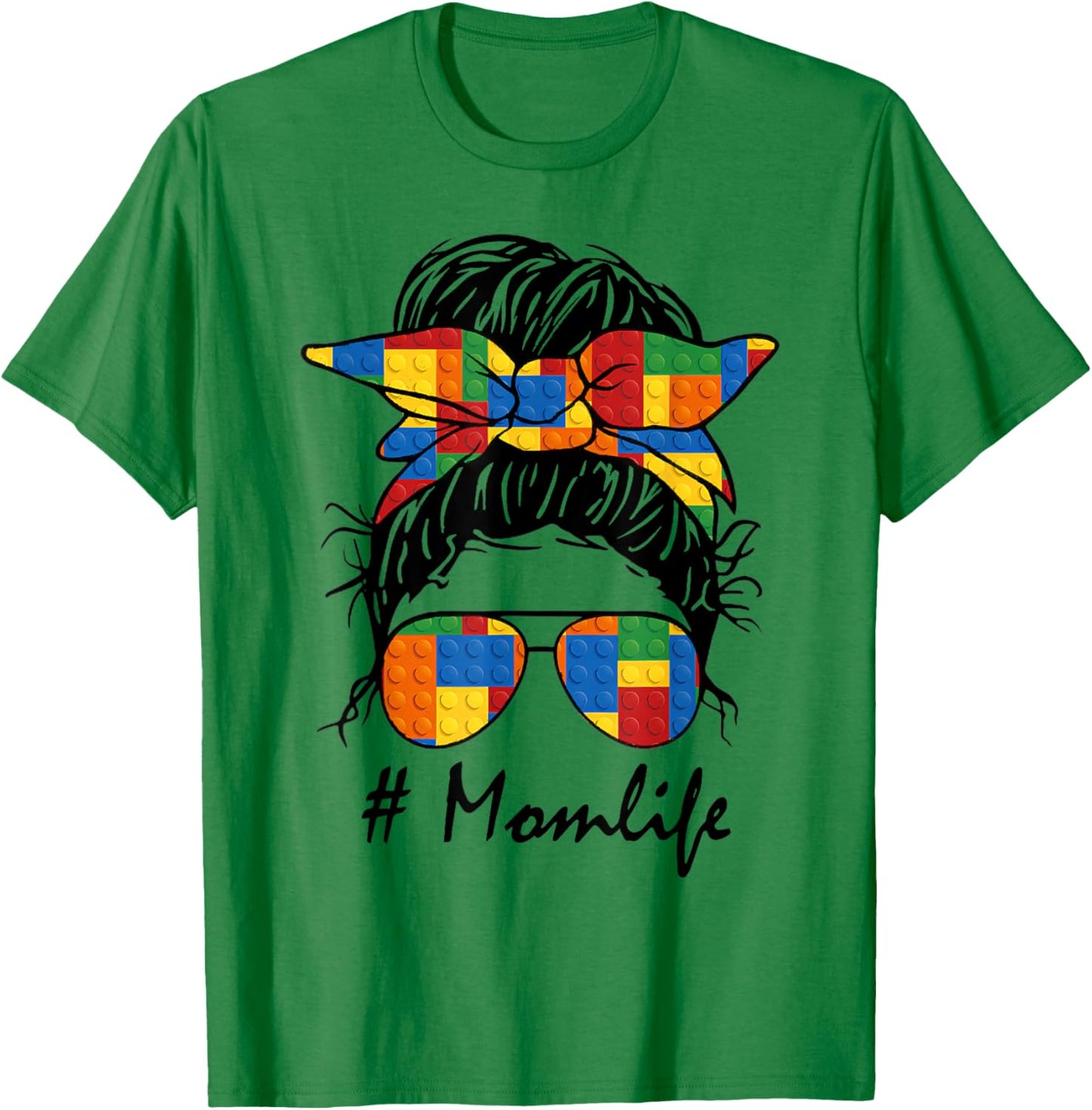 Building Block Messy Bun Mom Life Master Builder Mothers Day T-Shirt - T-Shirt | Irish Green