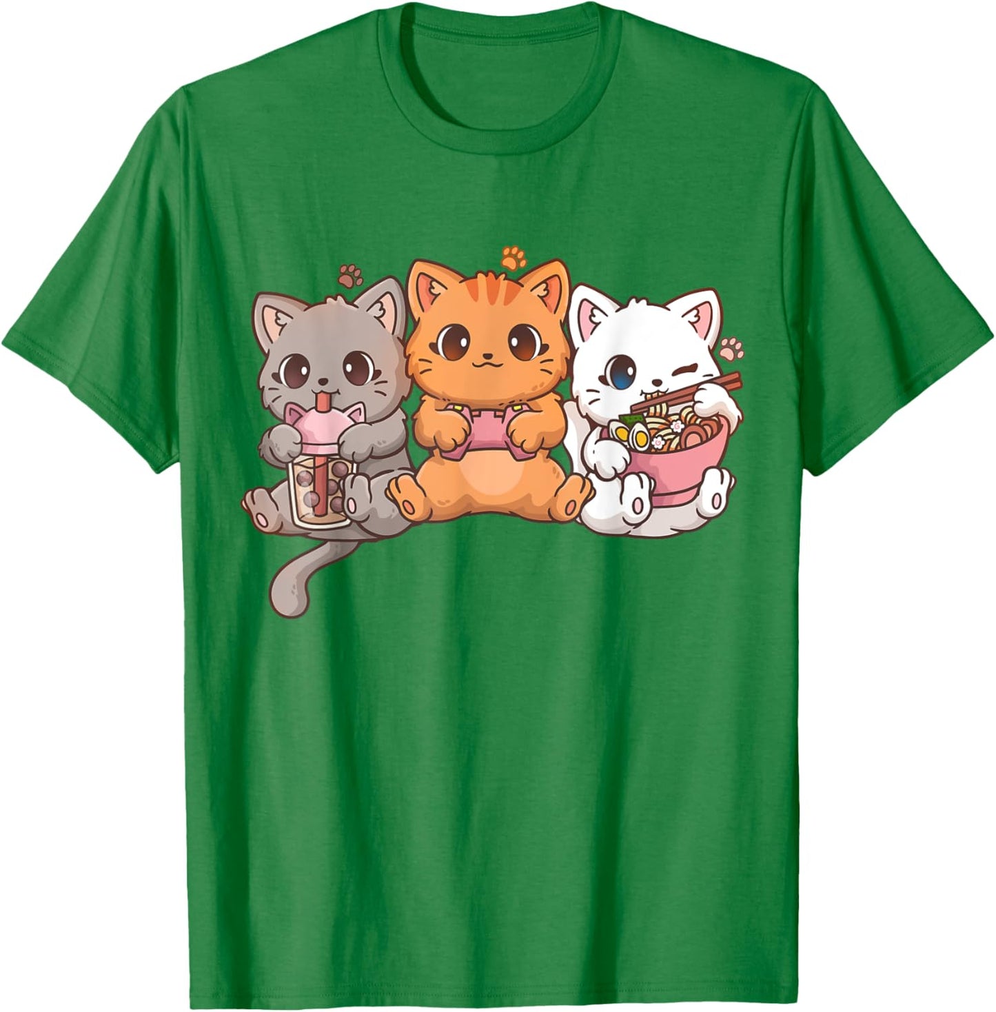 Kawaii Gaming Gamer Cat Boba Tea Cat Bubble Tea Ramen Cats T-Shirt - T-Shirt | Irish Green