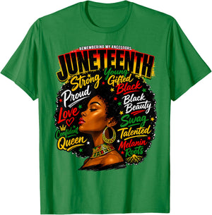 Juneteenth Remembering My Ancestors Black Women Queen Afro T-Shirt - T-Shirt | Irish Green