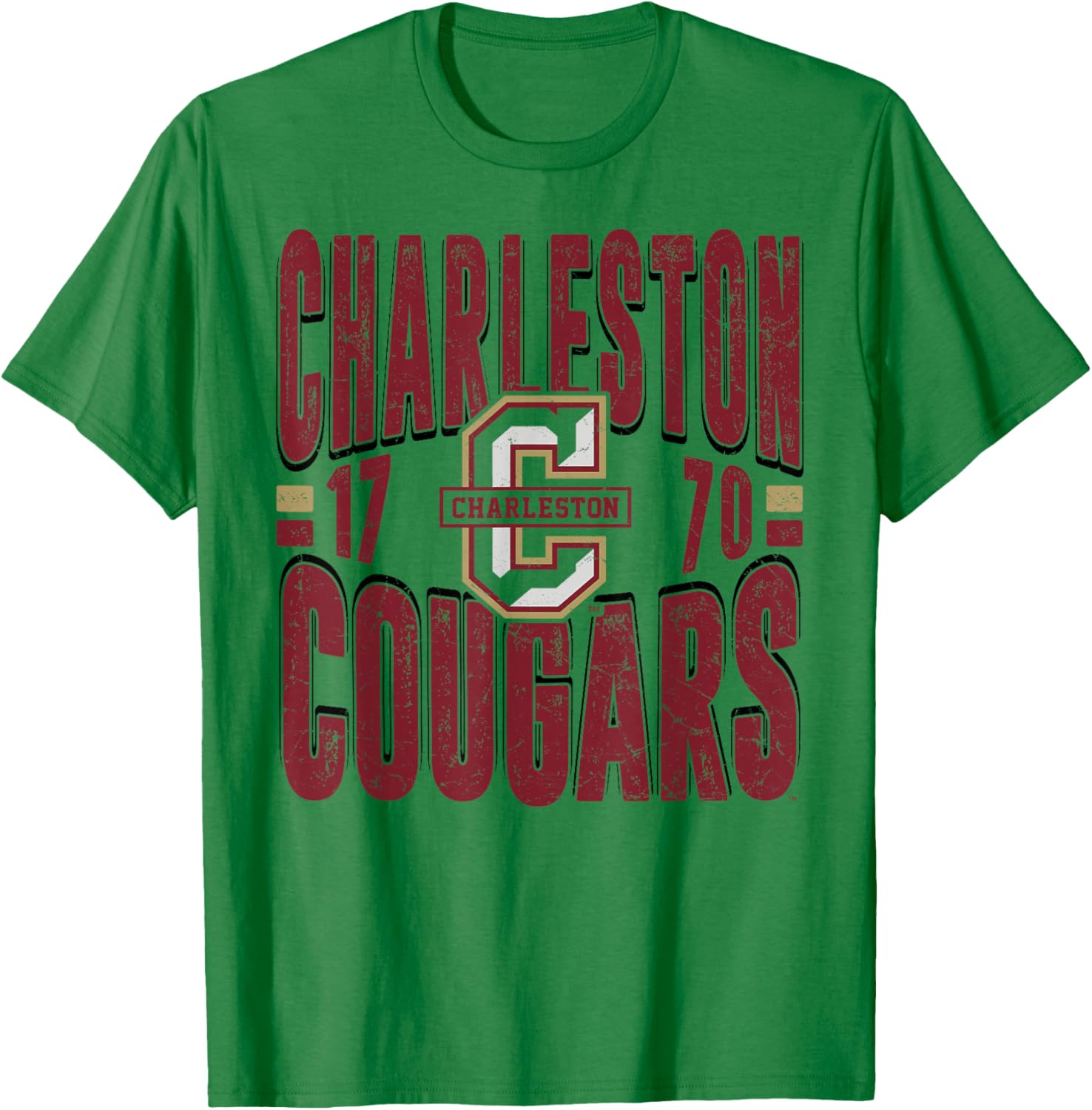 Charleston Cougars Vintage 90's Retro White T-Shirt - T-Shirt | Irish Green