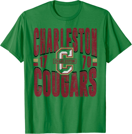Charleston Cougars Vintage 90's Retro White T-Shirt - T-Shirt | Irish Green
