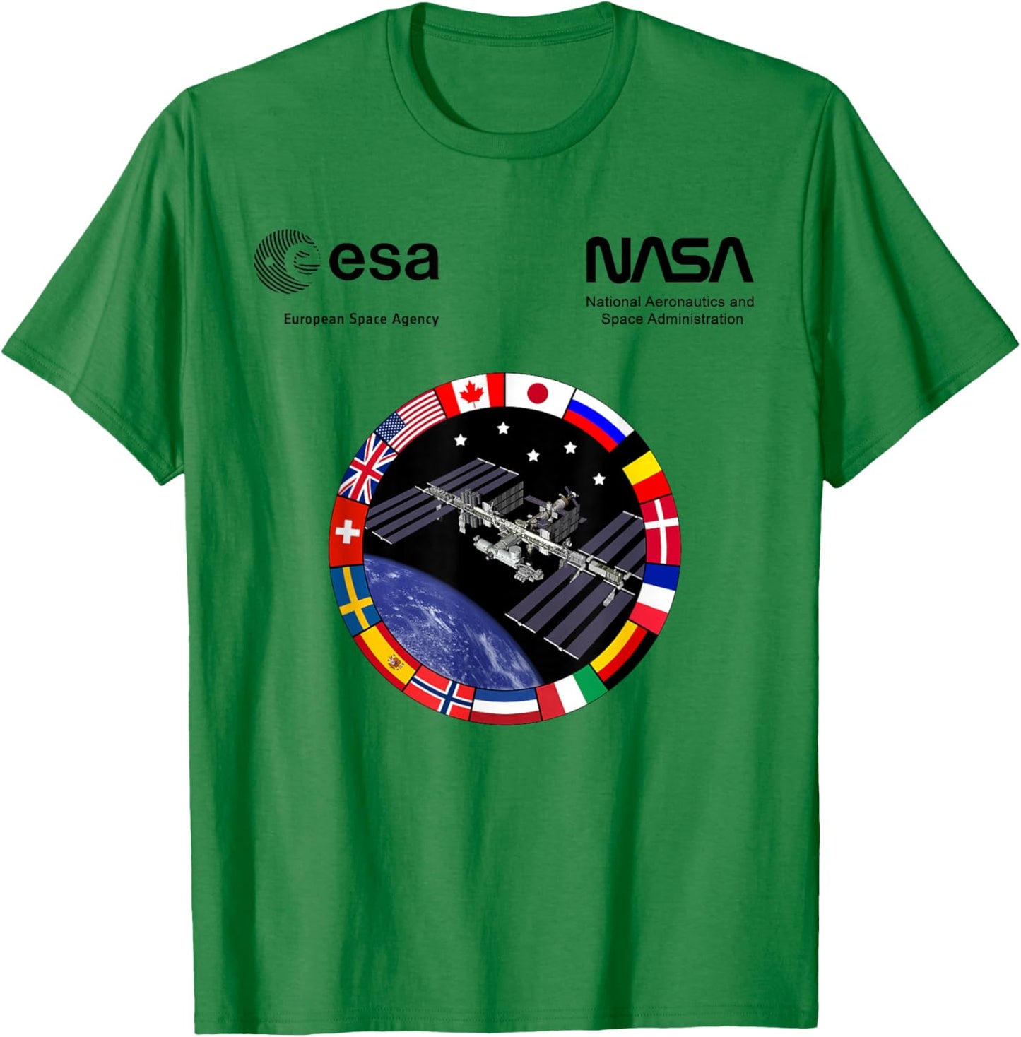 NASA Worm and ESA Logo ISS International Space Station T-Shirt - T-Shirt | Irish Green
