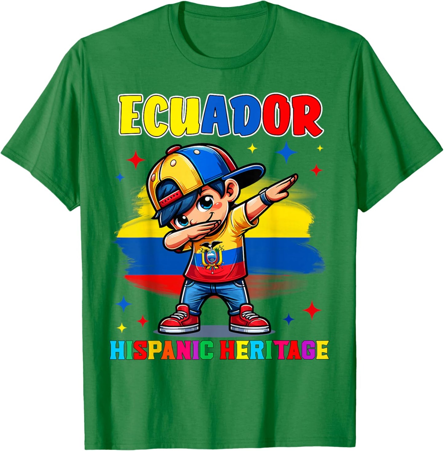 Hispanic Heritage Month Ecuador Flag Dab Kid for Kids T-Shirt - T-Shirt | Irish Green