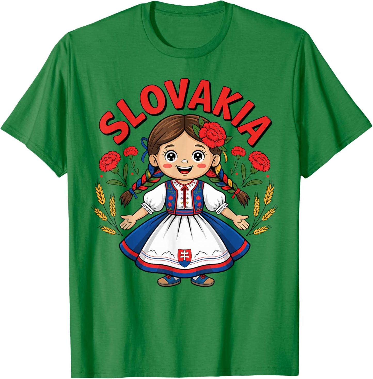 Cute Slovak Girl in Traditional Dress for Kids T-Shirt - T-Shirt | Irish Green