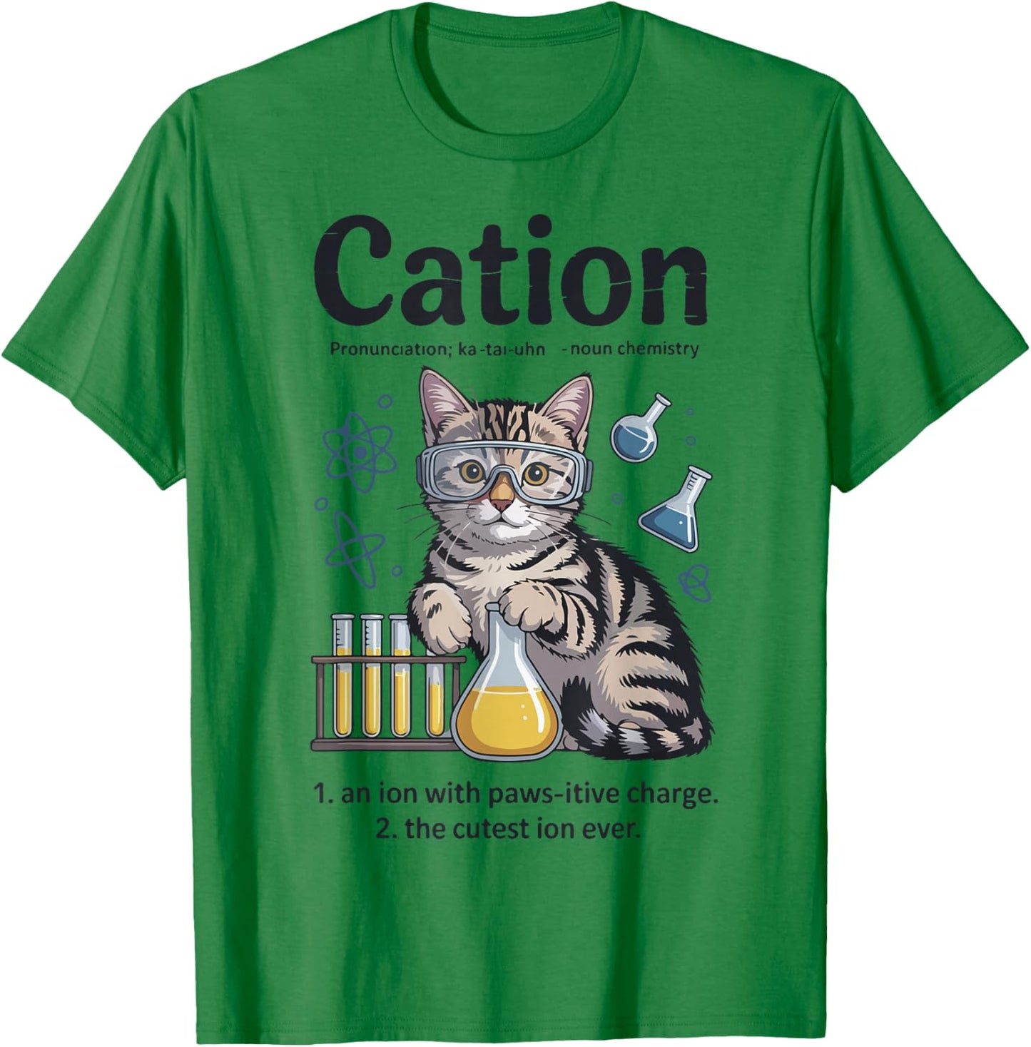 Cation Shirt Cat Chemistry Science Teacher Funny Chemist Pun T-Shirt - T-Shirt | Irish Green