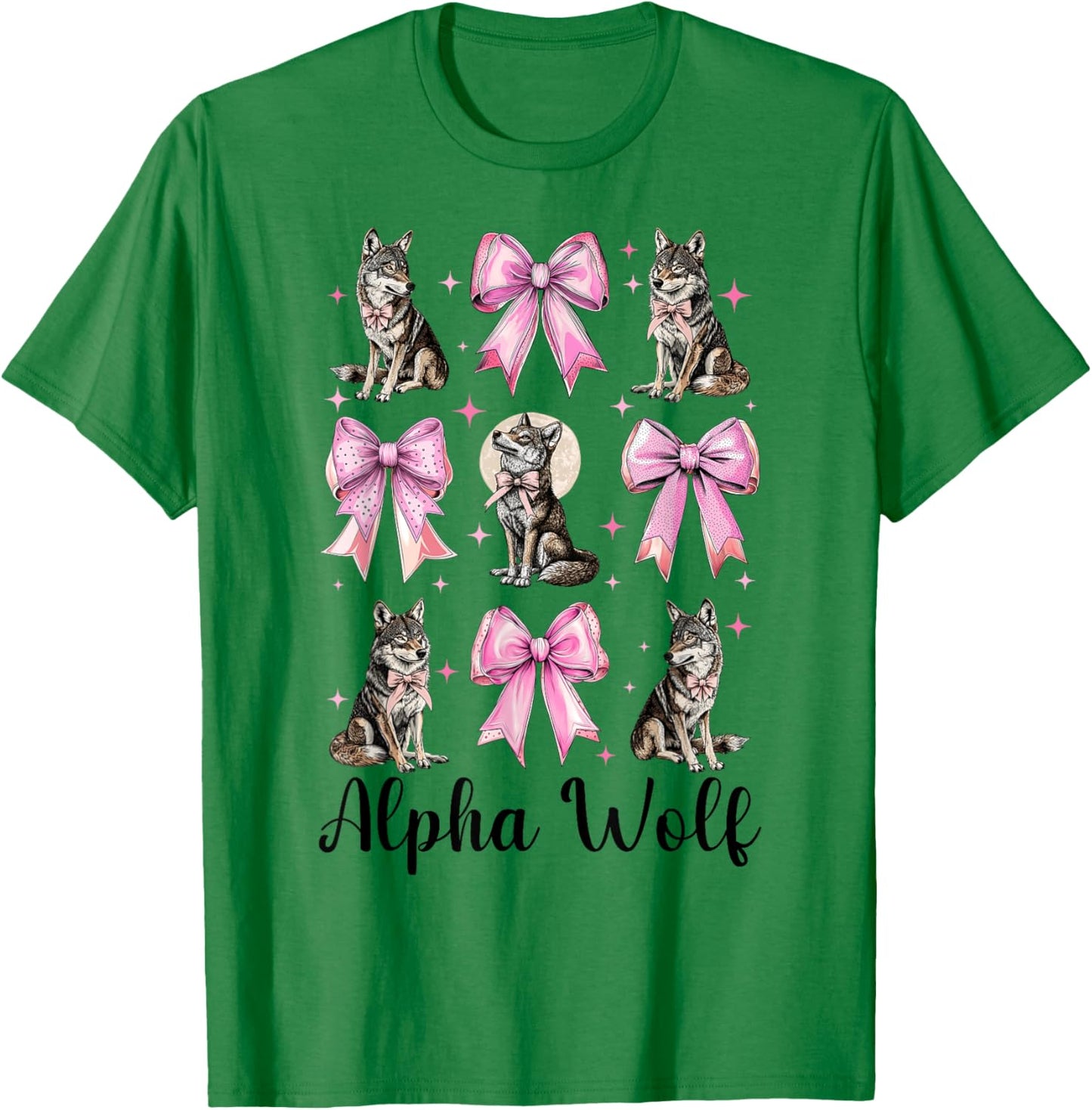 Alpha Wolf Alpha Male Cringe Meme Werewolf Pink Coquette Bow T-Shirt - T-Shirt | Irish Green