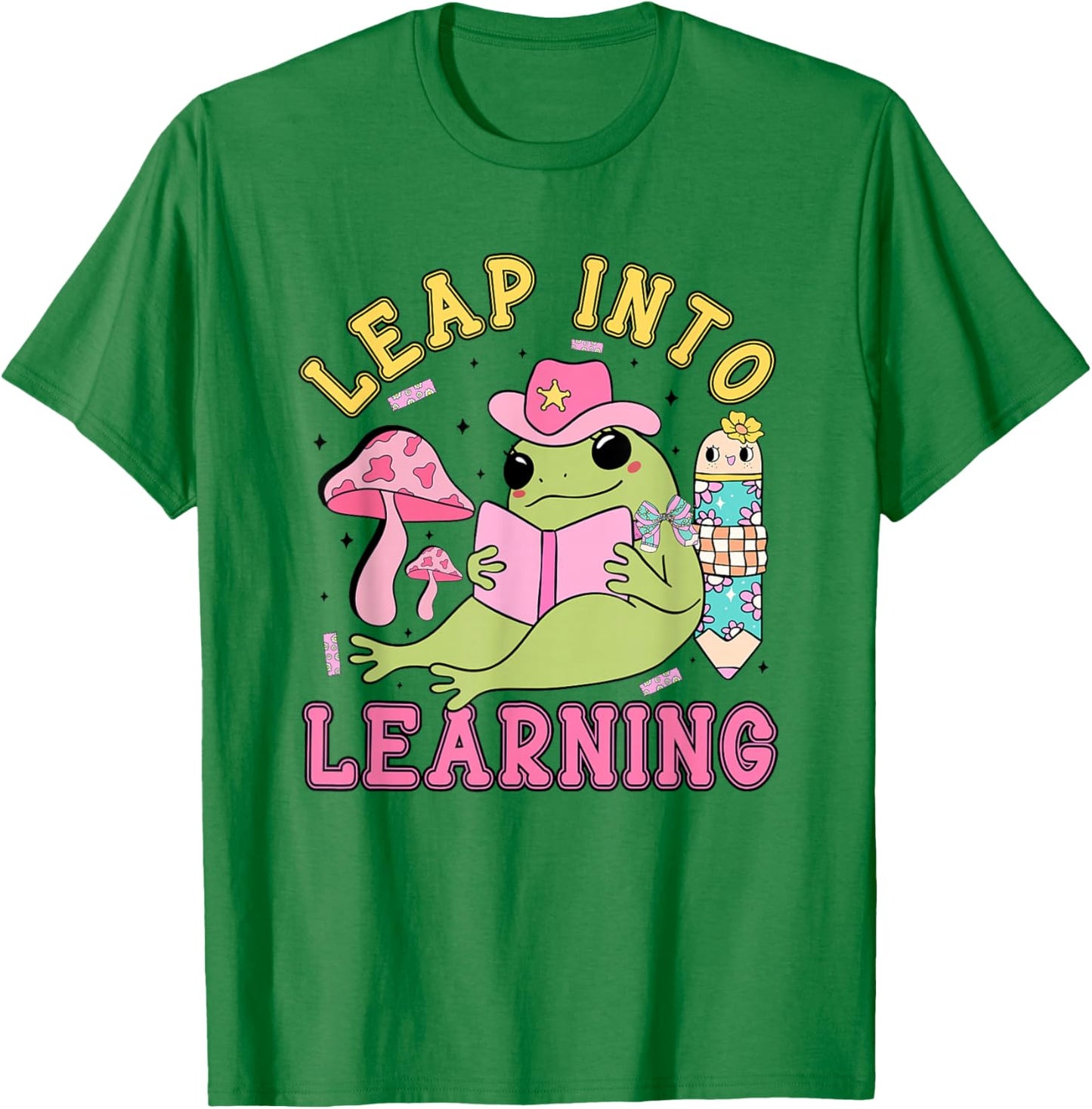 Leap Into Learning Cute Frog Kawaii Back to School Kids T-Shirt - T-Shirt | Irish Green