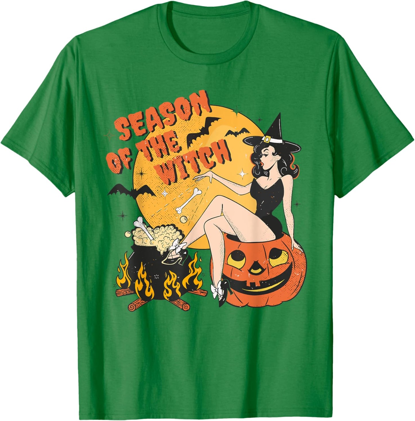 Retro Season of the Witch Halloween Salem Witch T-Shirt - T-Shirt | Irish Green