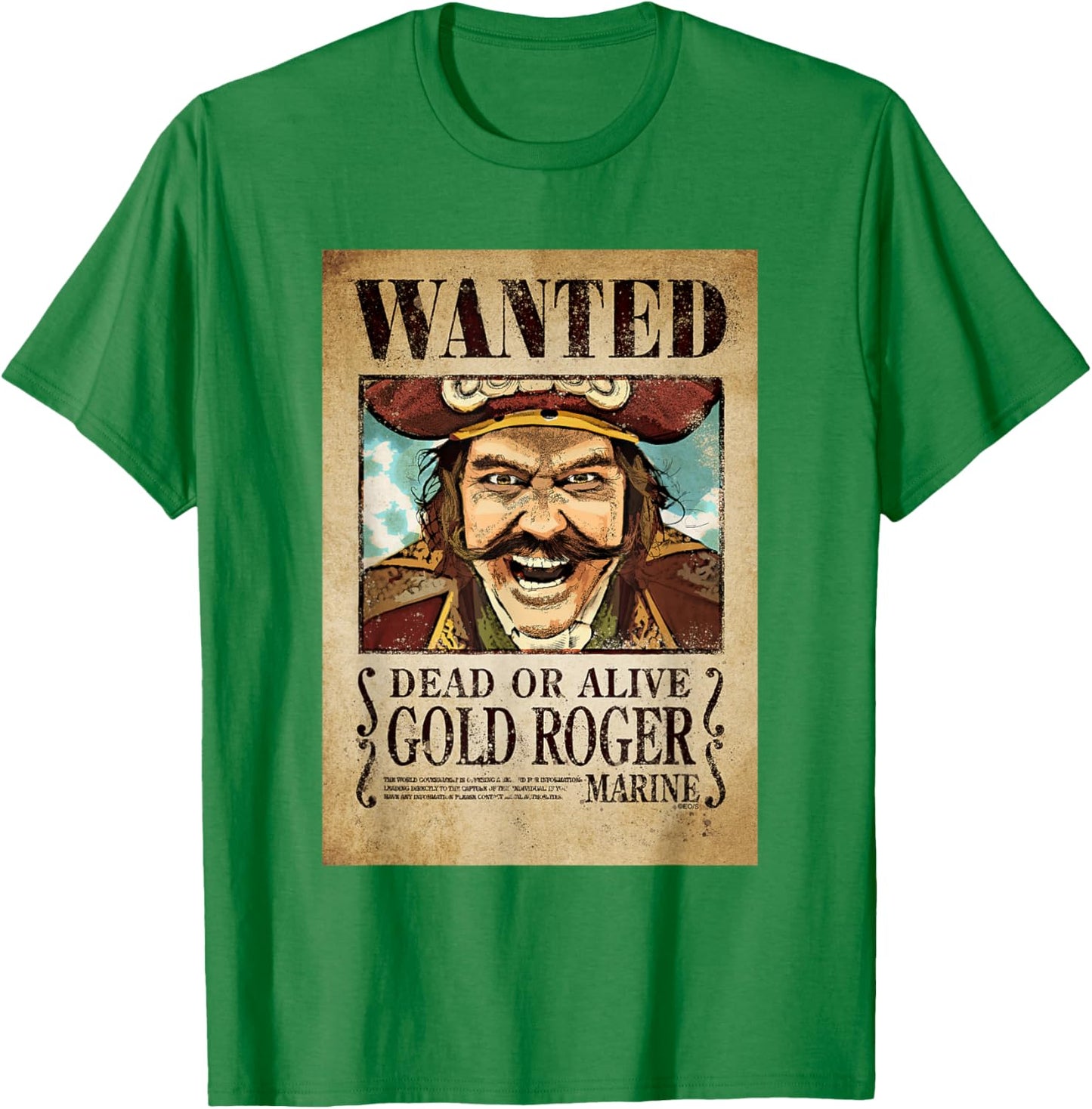 One Piece Gold Roger Pirate Wanted Poster T-Shirt - T-Shirt | Irish Green