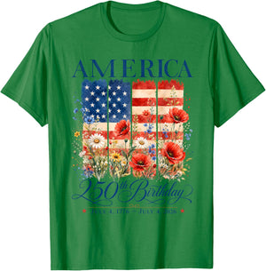 250th Anniversary USA 4th of July America 250 Years Floral T-Shirt - T-Shirt | Irish Green