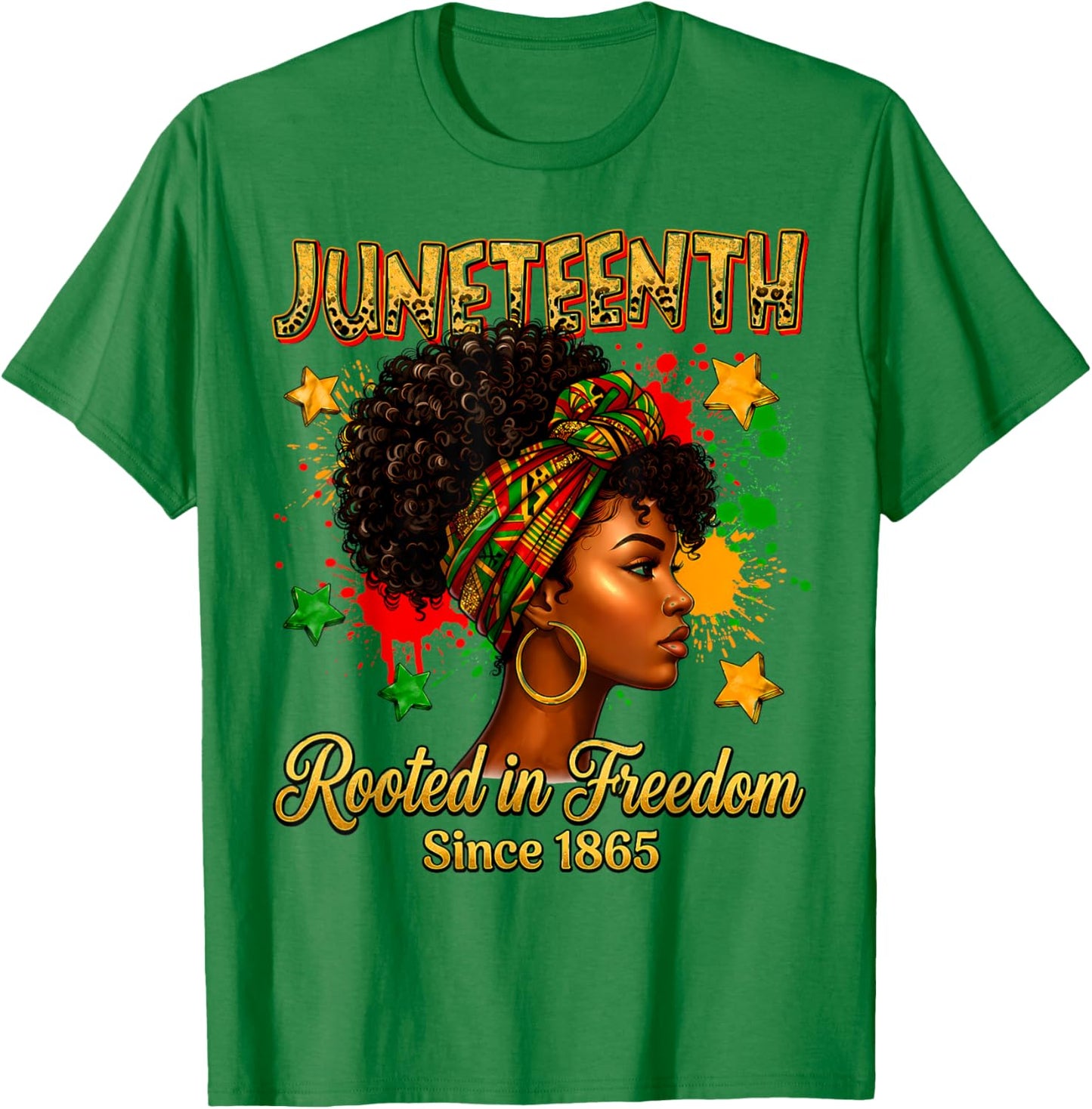 Juneteenth Rooted in Freedom Since 1865 Black Women Afro T-Shirt - T-Shirt | Irish Green