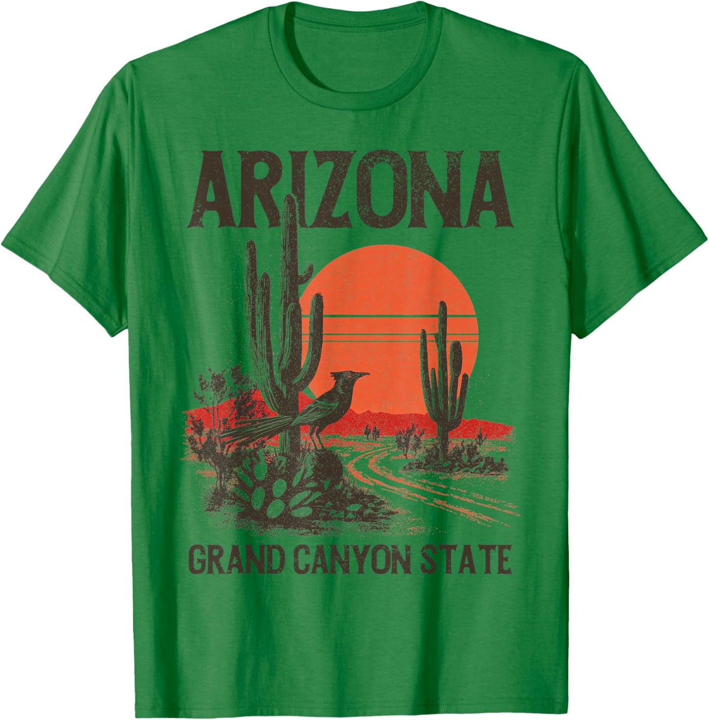 Arizona Grand Canyon State Roadrunner Desert Cactus Vintage T-Shirt - T-Shirt | Irish Green