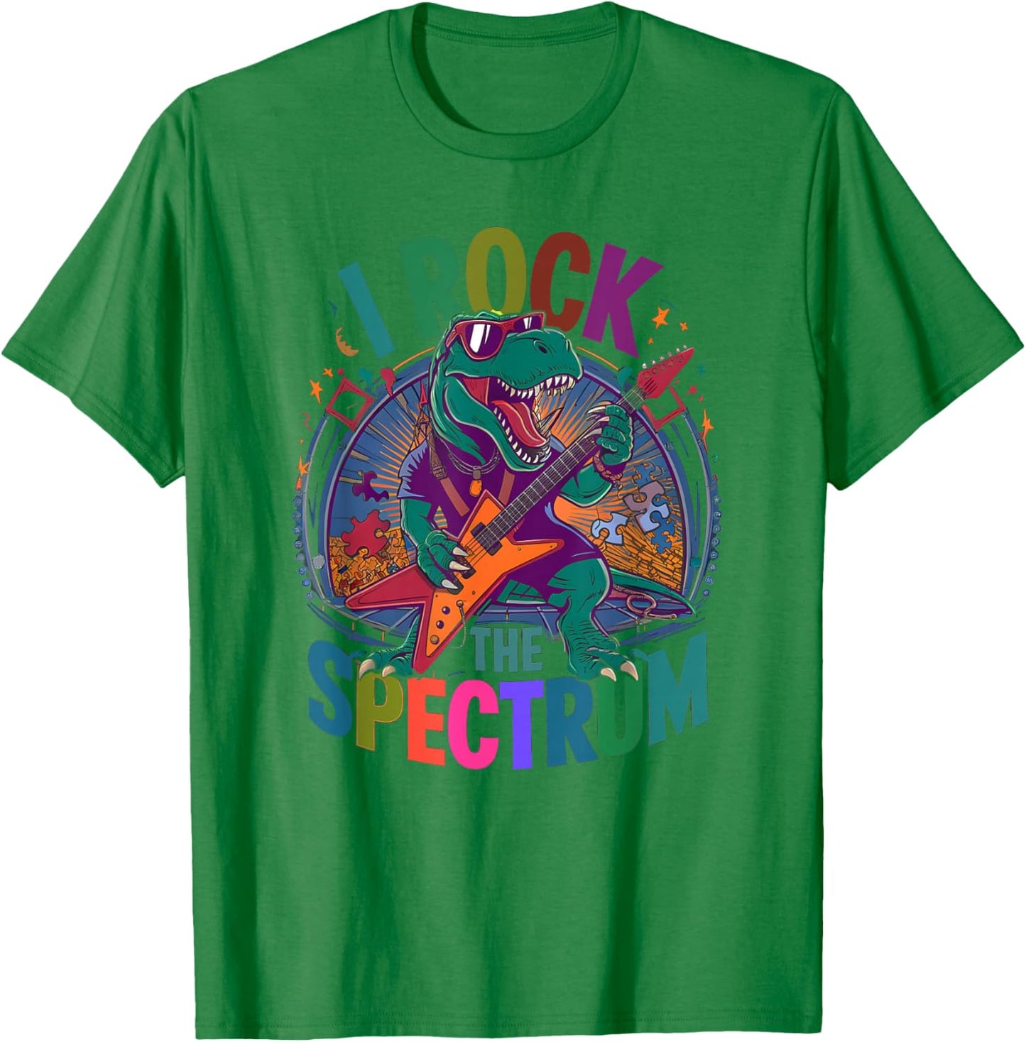 Rockin' I ROCK THE SPECTRUM Autism Teacher Stimming Rockstar T-Shirt - T-Shirt | Irish Green