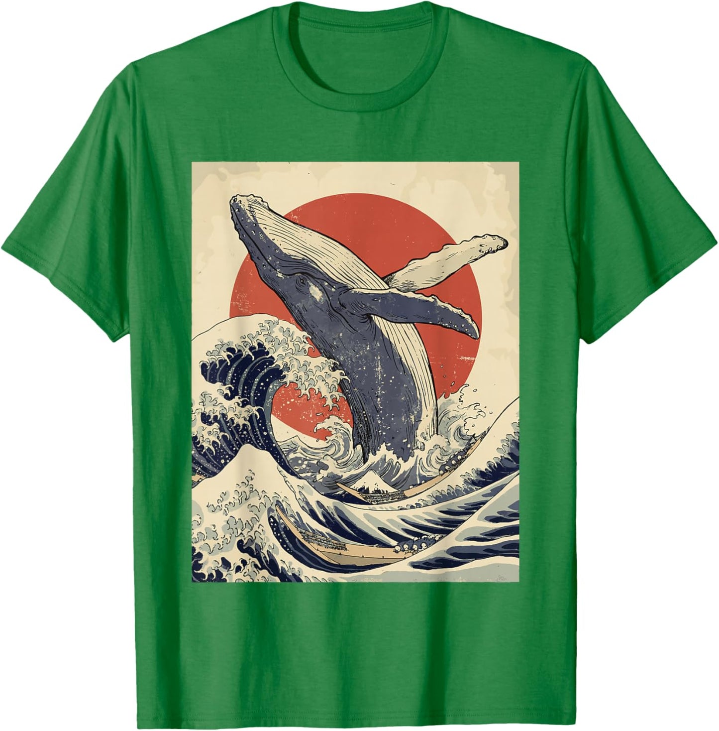 Humpback Whale Japanese Woodblock Art Great Wave Vintage T-Shirt - T-Shirt | Irish Green