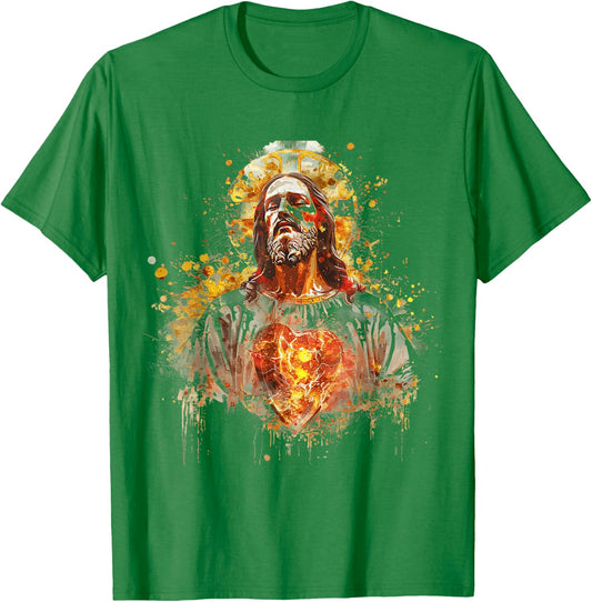 Sacred Heart of Jesus Catholic Devotion Faith T-Shirt - T-Shirt | Irish Green