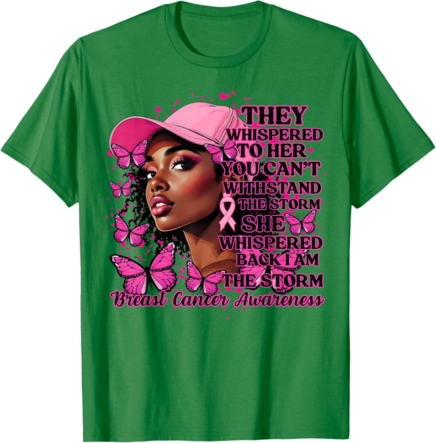Black Afro Women Butterflies Breast Cancer Awareness Support T-Shirt - T-Shirt | Irish Green