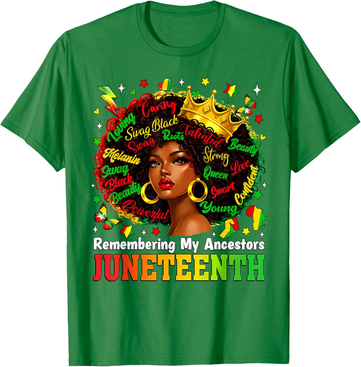 Juneteenth Remembering My Ancestors Black Women Queen Afro T-Shirt - T-Shirt | Irish Green