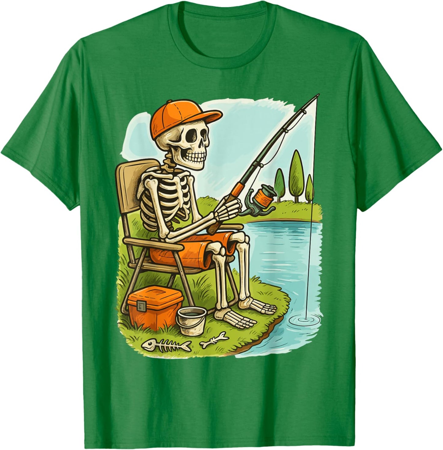 Funny Skeleton Fishing Halloween Costume T-Shirt - T-Shirt | Irish Green