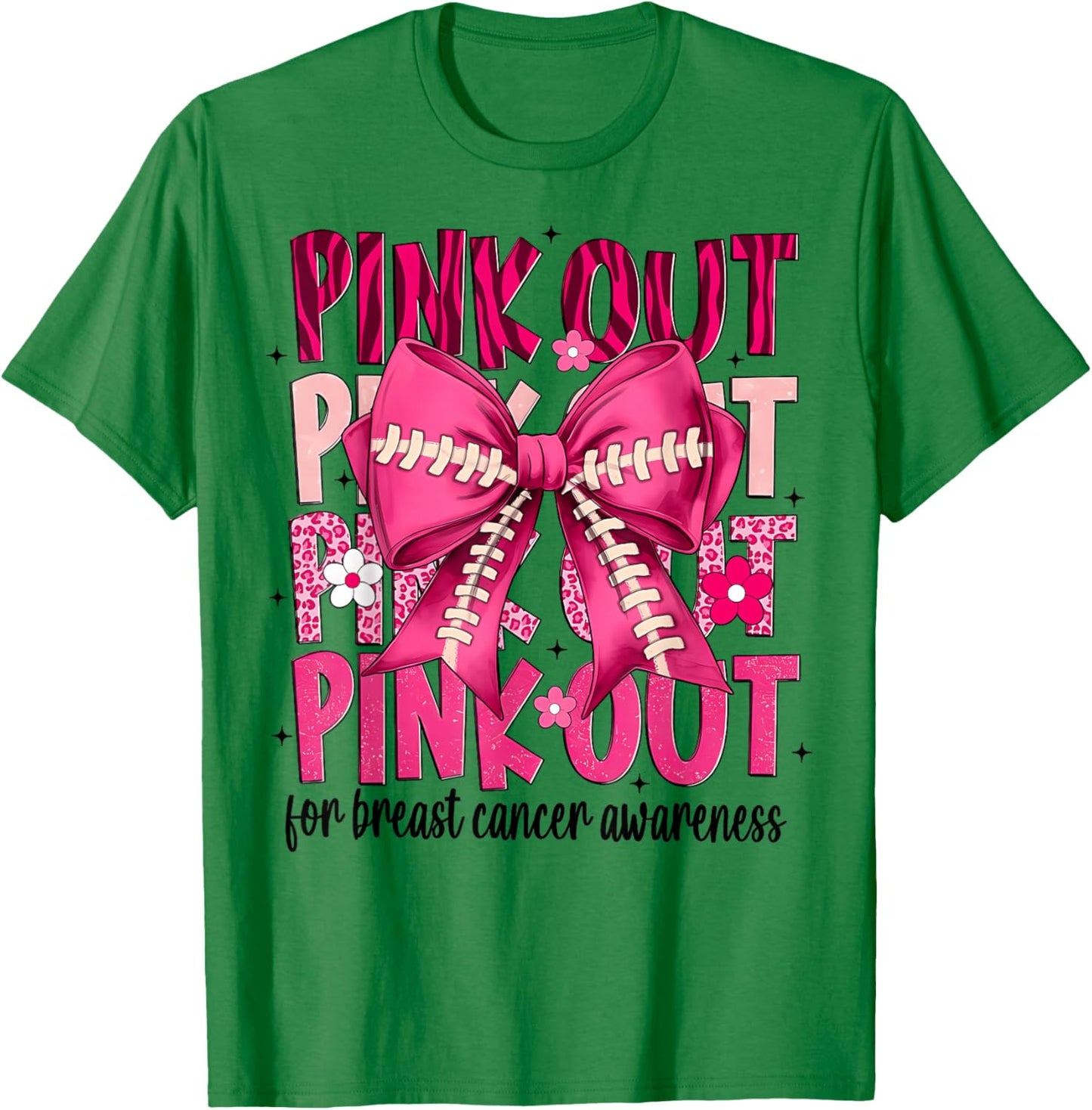 Football Pink Out Breast Cancer Awareness Pink Ribbon T-Shirt - T-Shirt | Irish Green