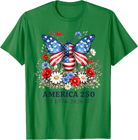 250th Anniversary Patriotic Bee USA Flag 4th of July Outfits T-Shirt - T-Shirt | Irish Green