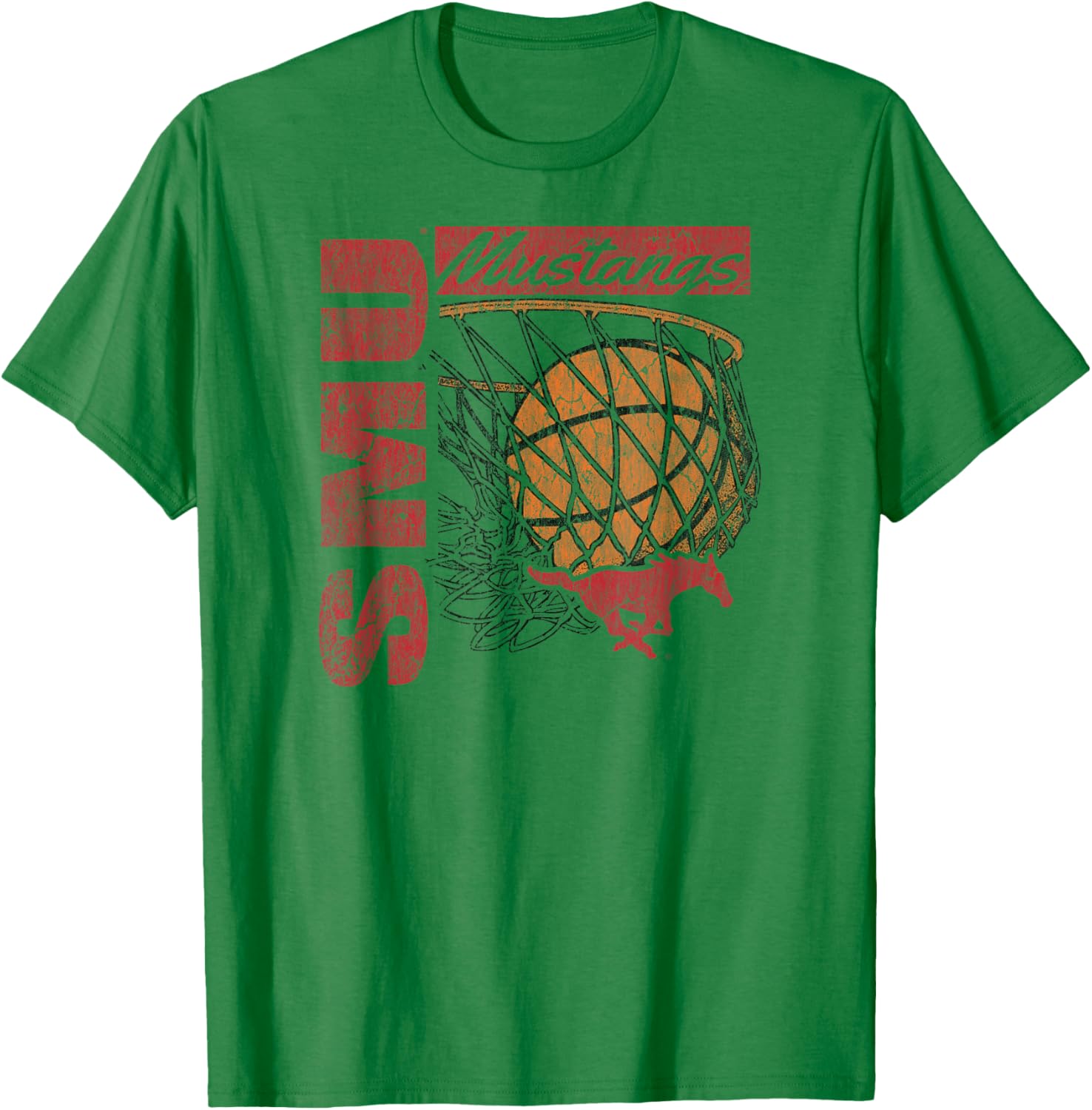 SMU Mustangs Vintage Basketball 90's White T-Shirt - T-Shirt | Irish Green