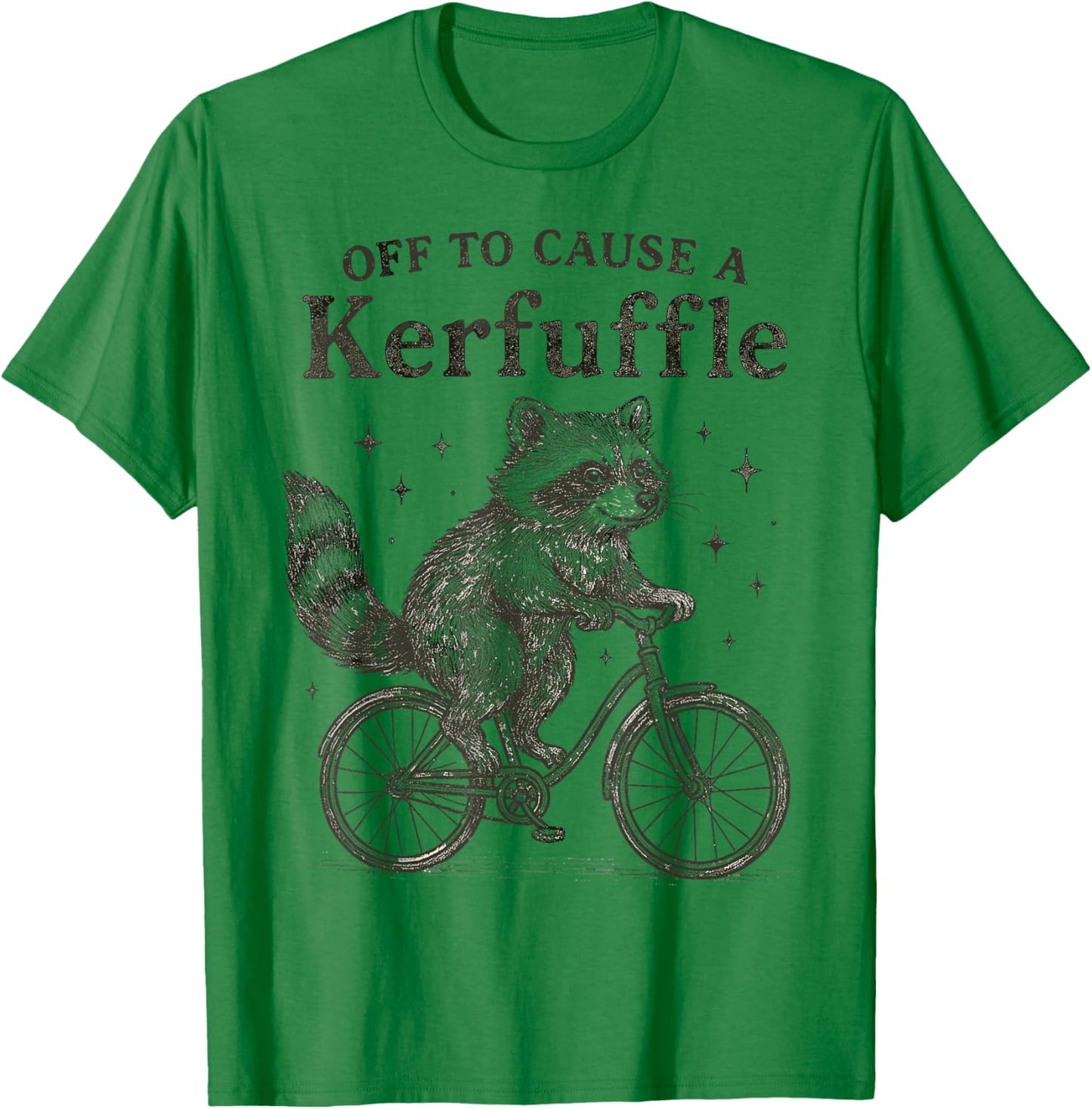 Off to Cause A Kerfuffle Raccoon Bicycle Chaos T-Shirt - T-Shirt | Irish Green