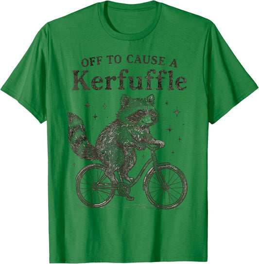 Off to Cause A Kerfuffle Raccoon Bicycle Chaos T-Shirt - T-Shirt | Irish Green