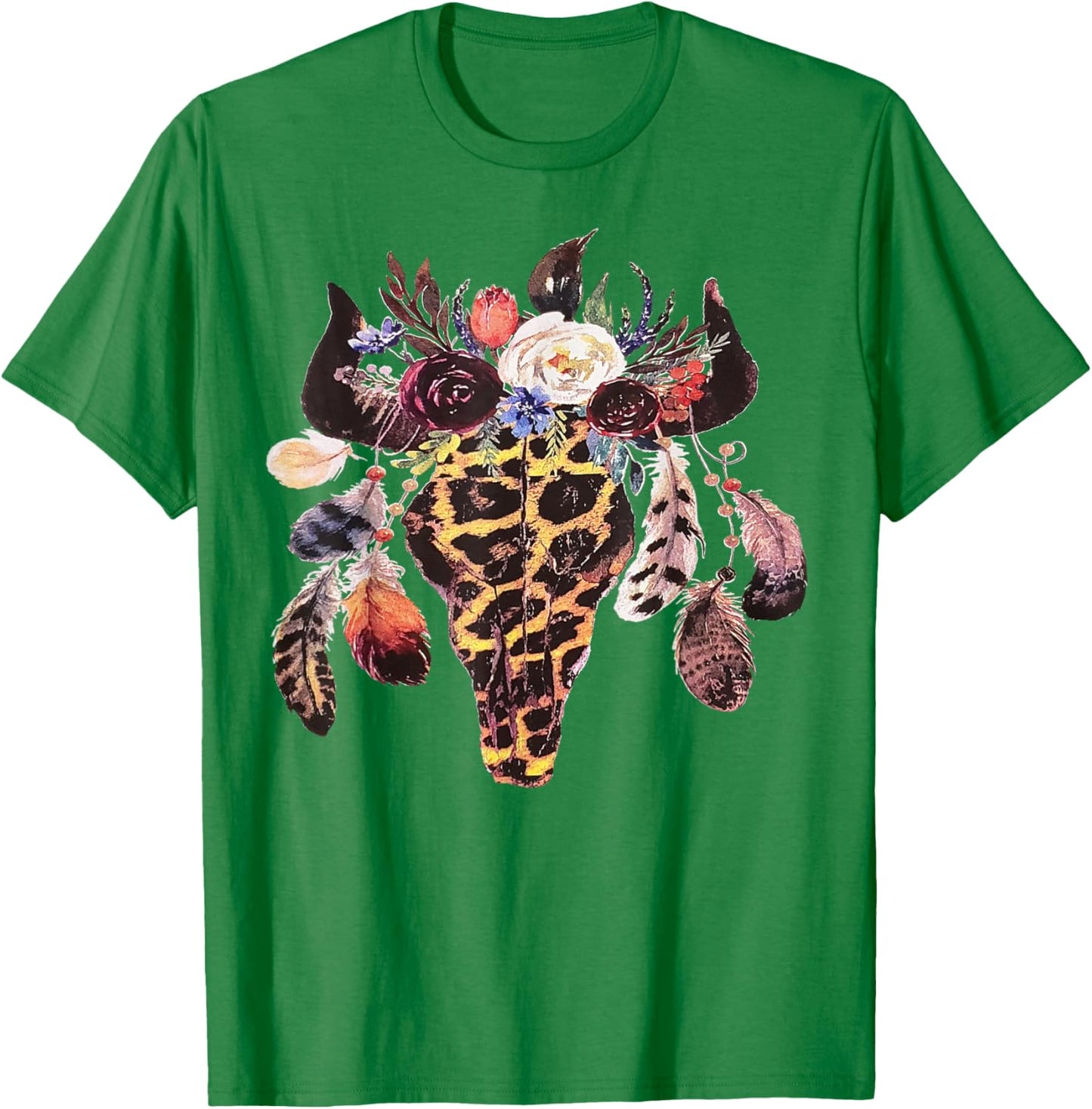 Western Boho Cow Cowgirl Cowboy Bull Skull Leopard Vintage T-Shirt - T-Shirt | Irish Green
