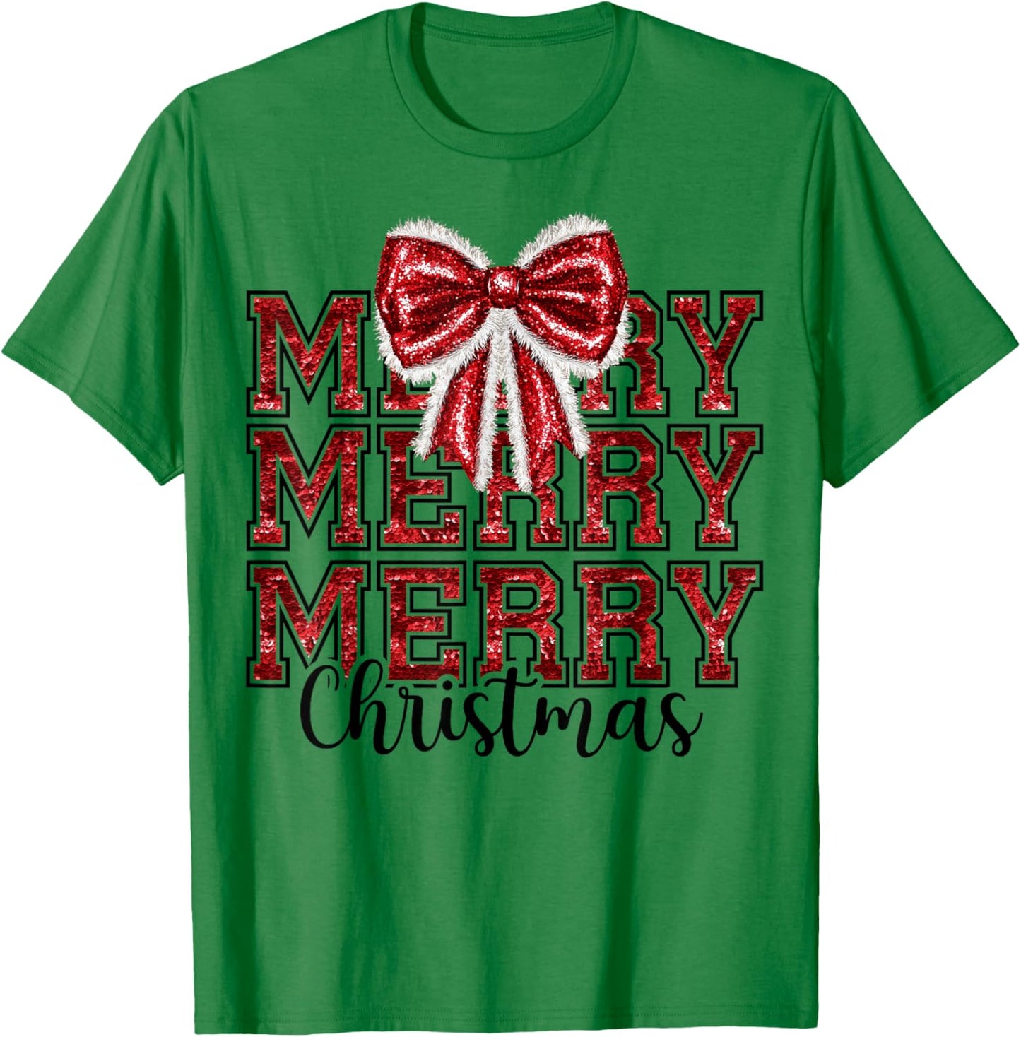 Coquette Bow Santa Claus Merry Christmas Women Xmas Pajamas T-Shirt - T-Shirt | Irish Green