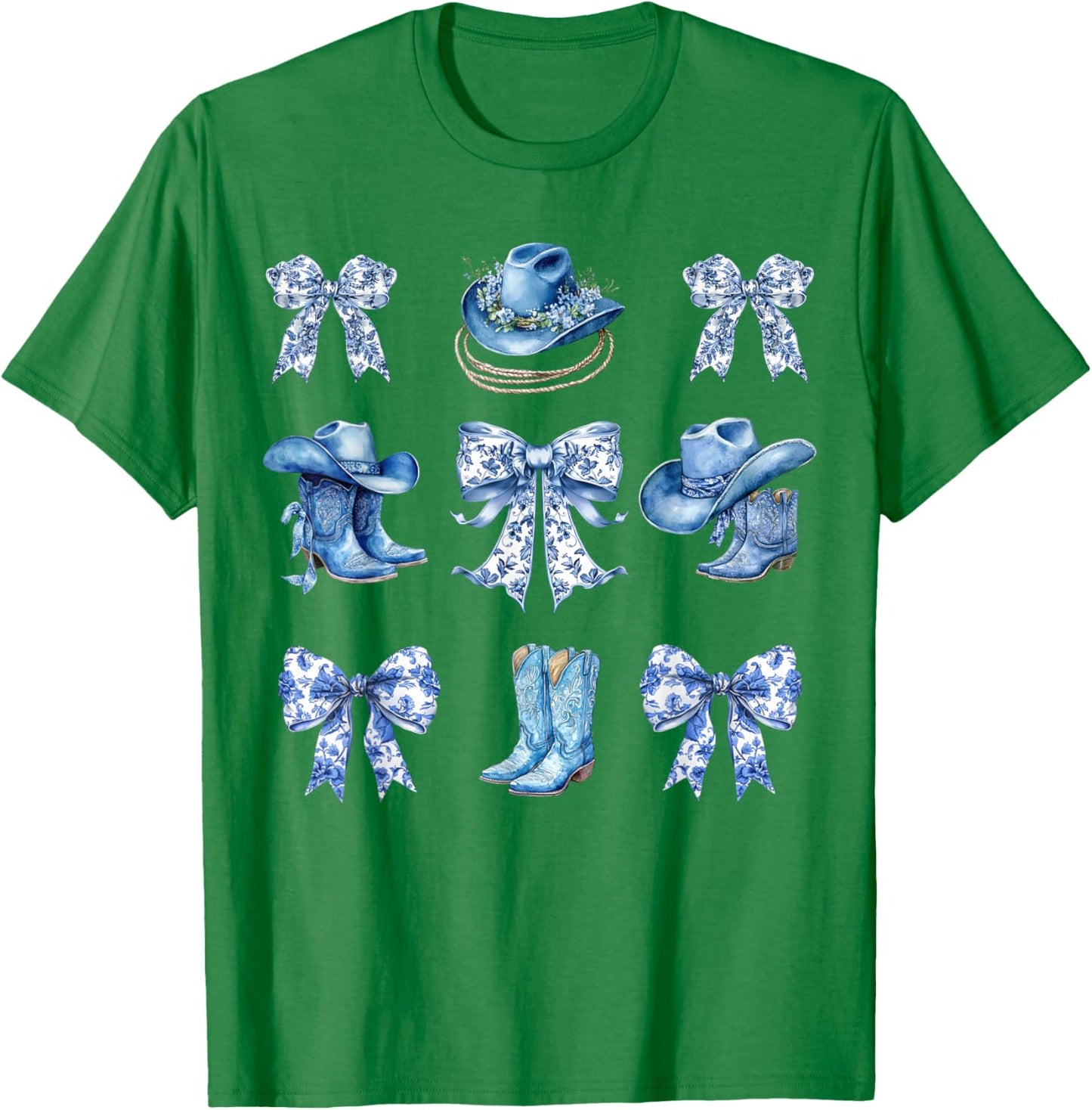 Blue Coquette Cowgirl Bows Boots Cowboy Hat Western T-Shirt - T-Shirt | Irish Green