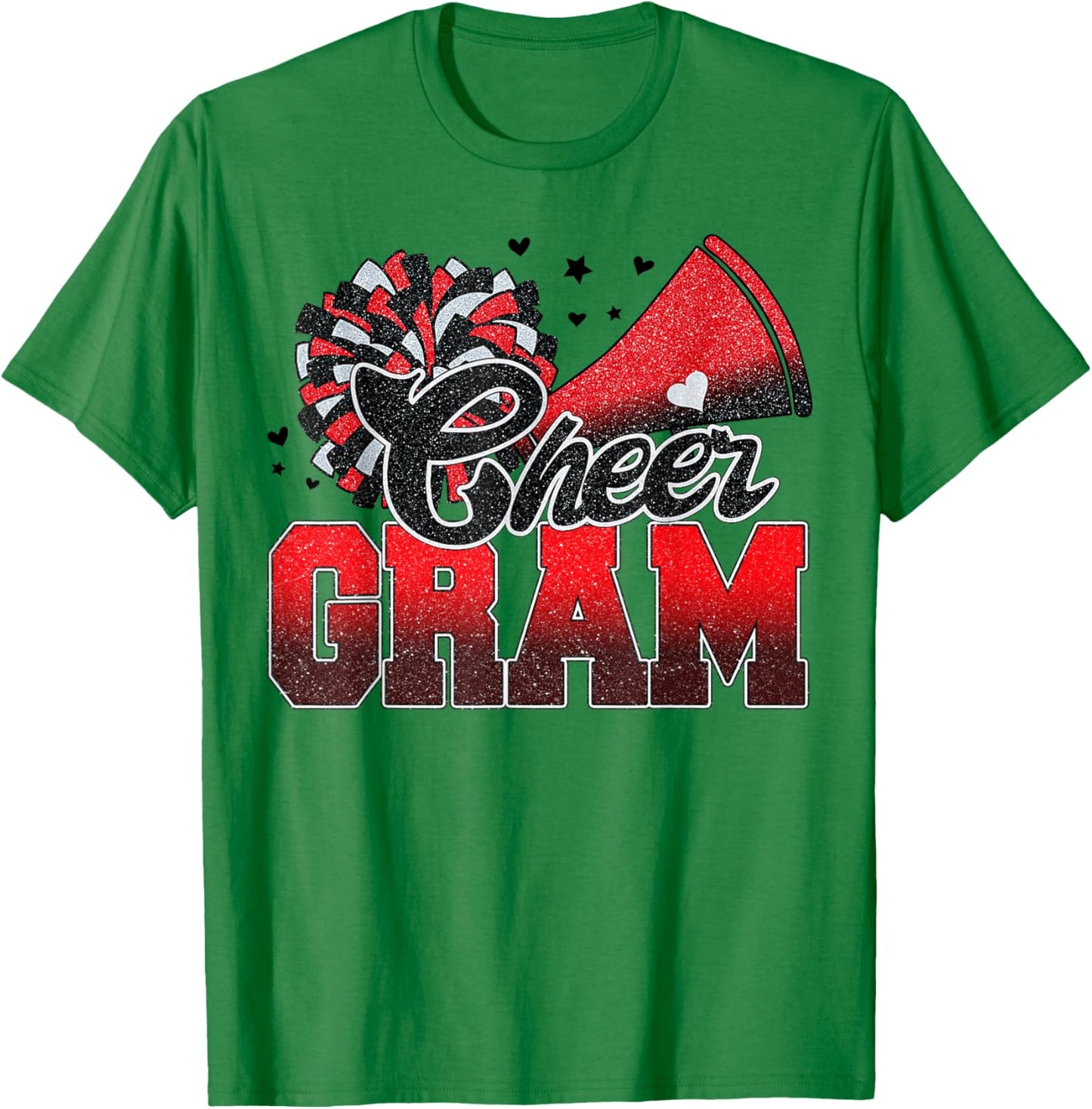 Cheer Gram Cheer Leader Gift Biggest Fan Black Red Pom Pom T-Shirt - T-Shirt | Irish Green