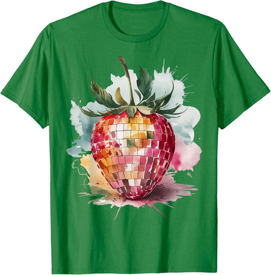 Watercolor Disco Strawberry Retro Party Aesthetic T-Shirt - T-Shirt | Irish Green