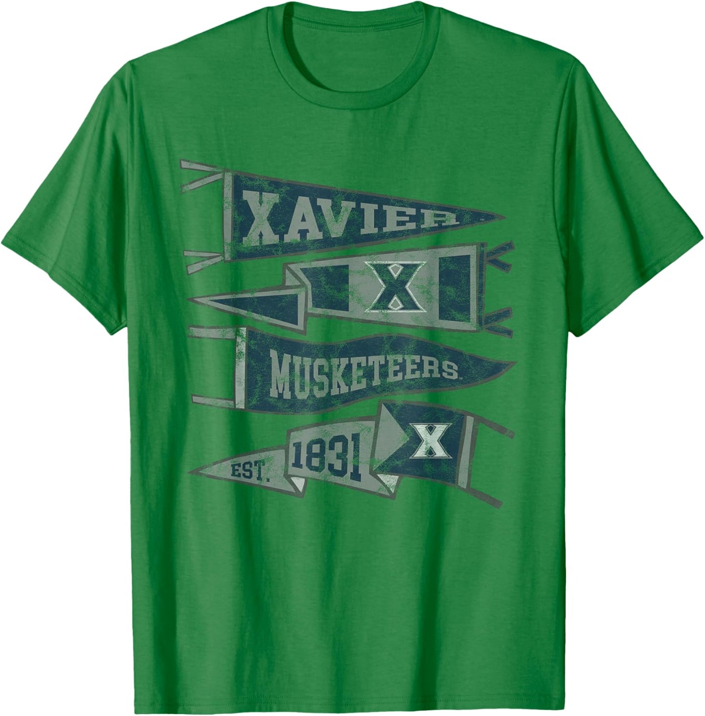 Xavier University Musketeers Distressed Pennants T-Shirt - T-Shirt | Irish Green