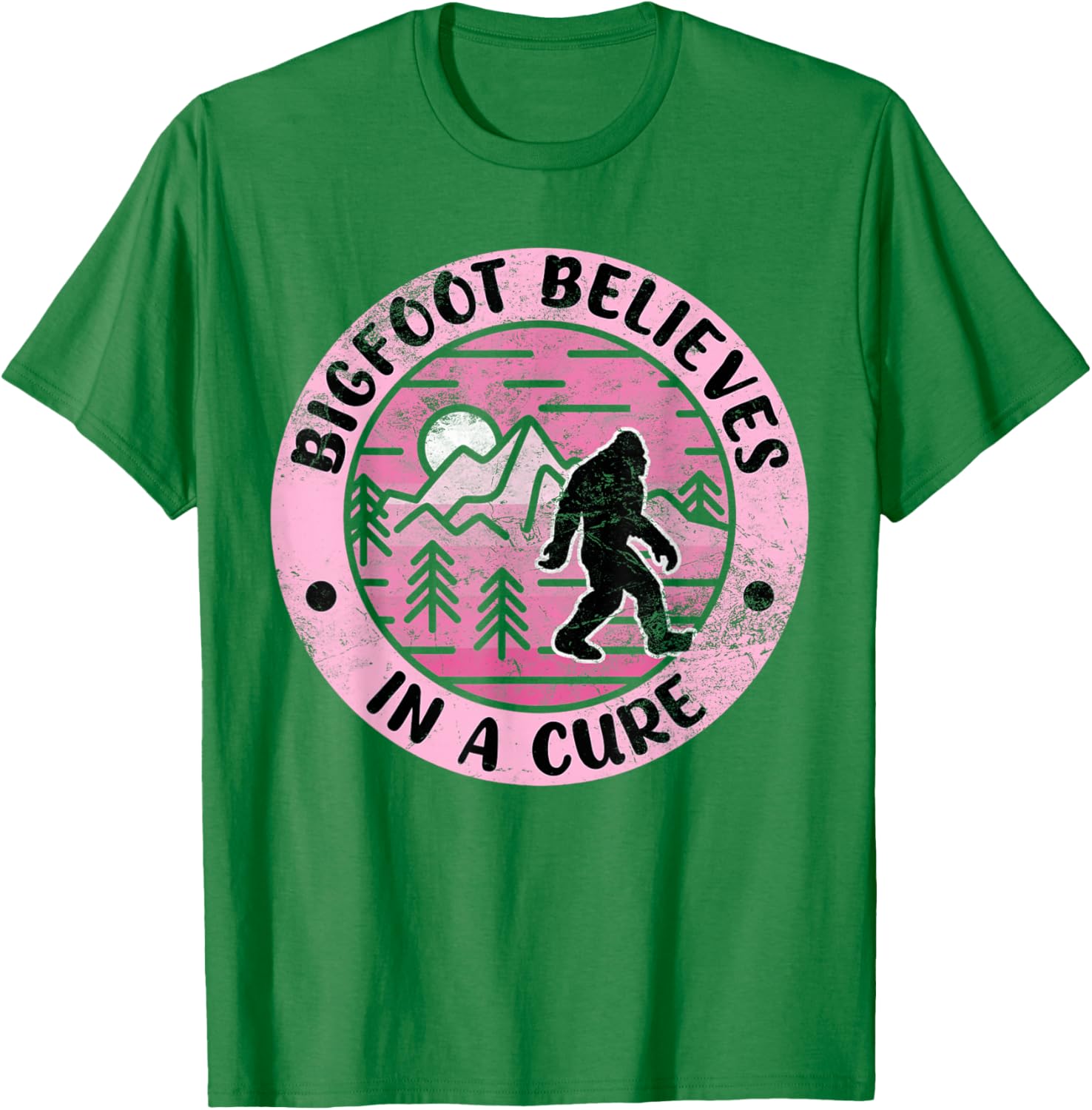 Sasquatch Pink Ribbon Bigfoot Breast Cancer Awareness T-Shirt - T-Shirt | Irish Green