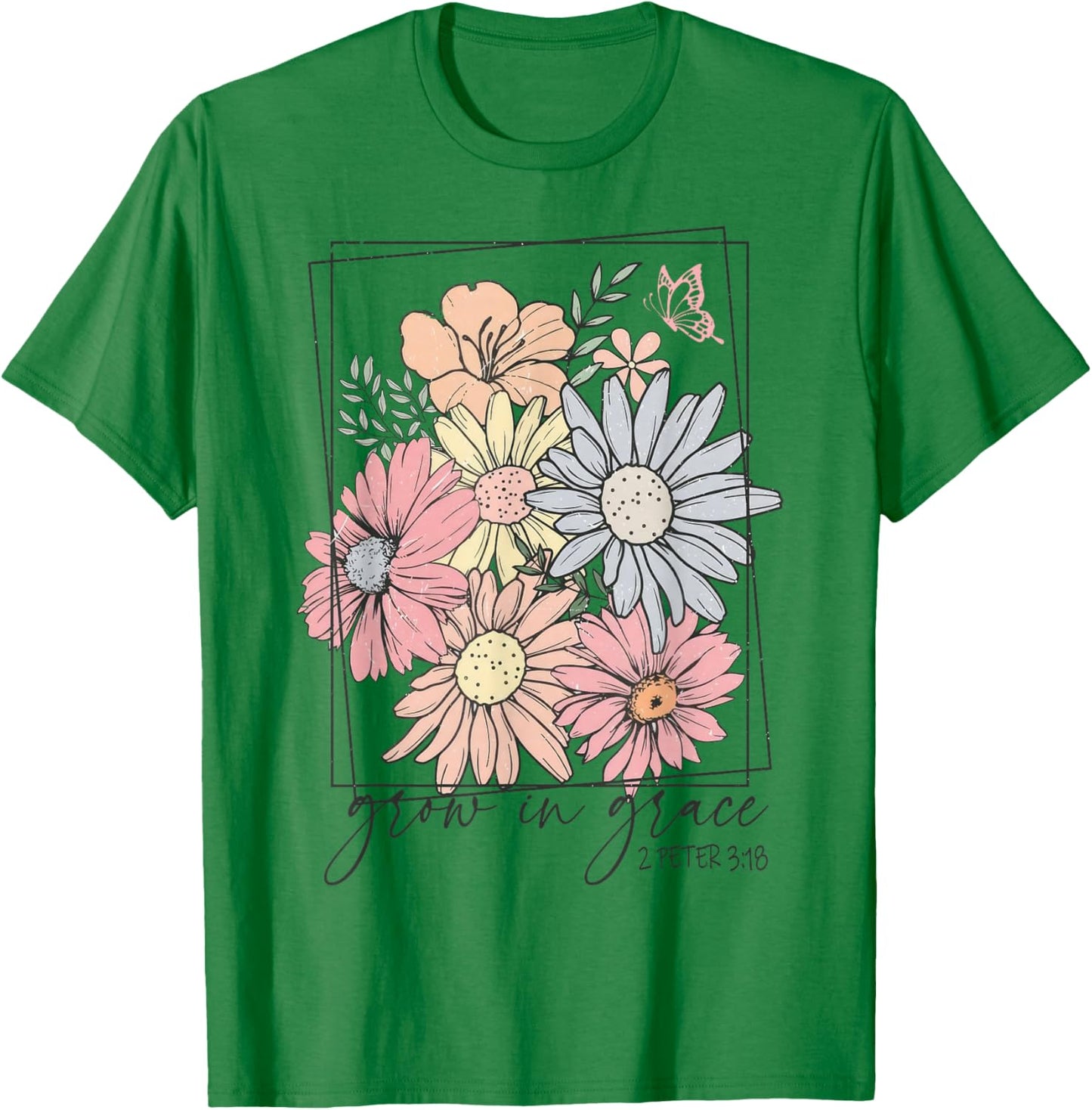 Grow In Grace Boho Wildflower Christian Bible Faith T-Shirt - T-Shirt | Irish Green